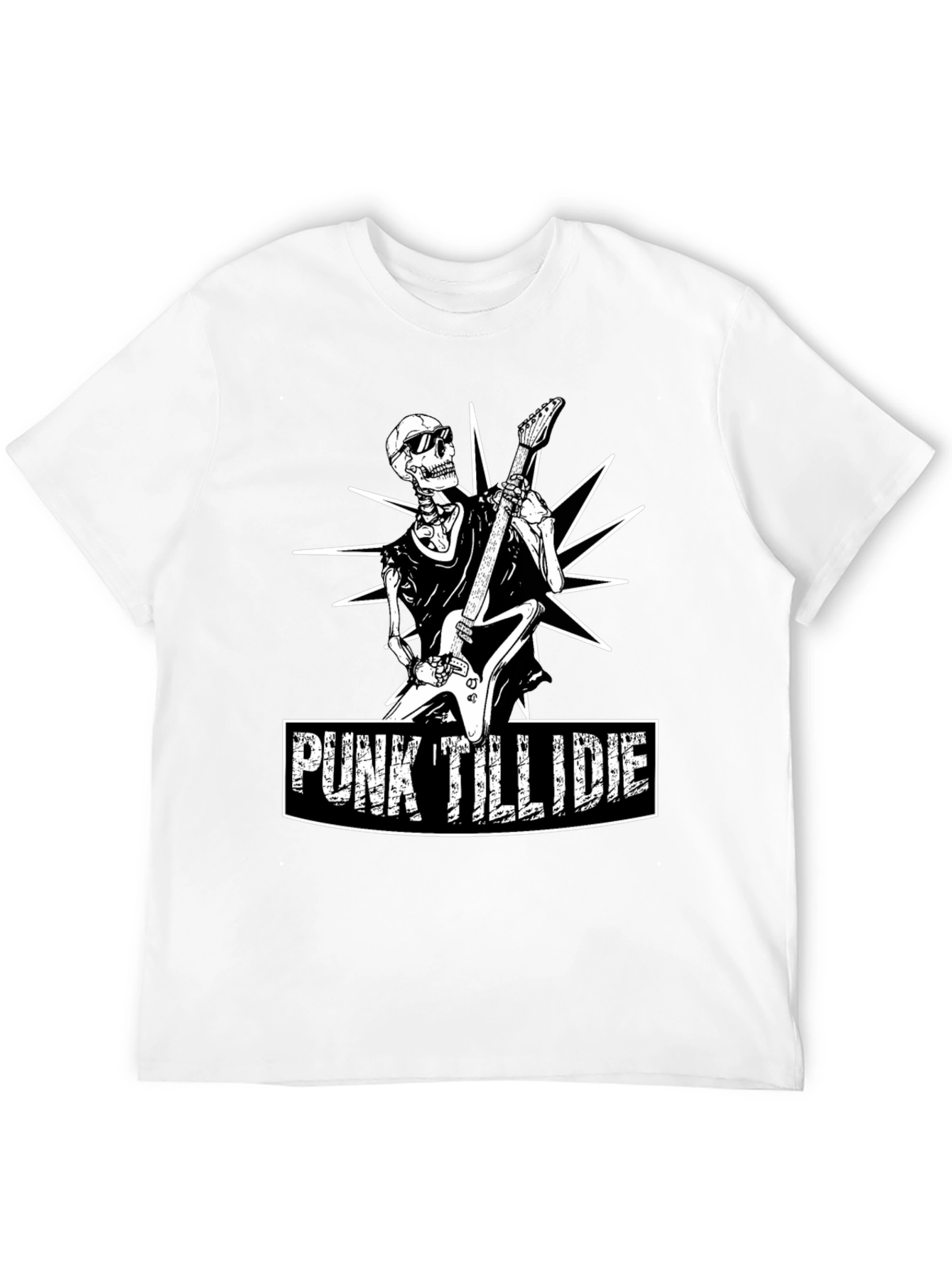 Punk Till I Die Skeleton Guitarist Graphic Tee