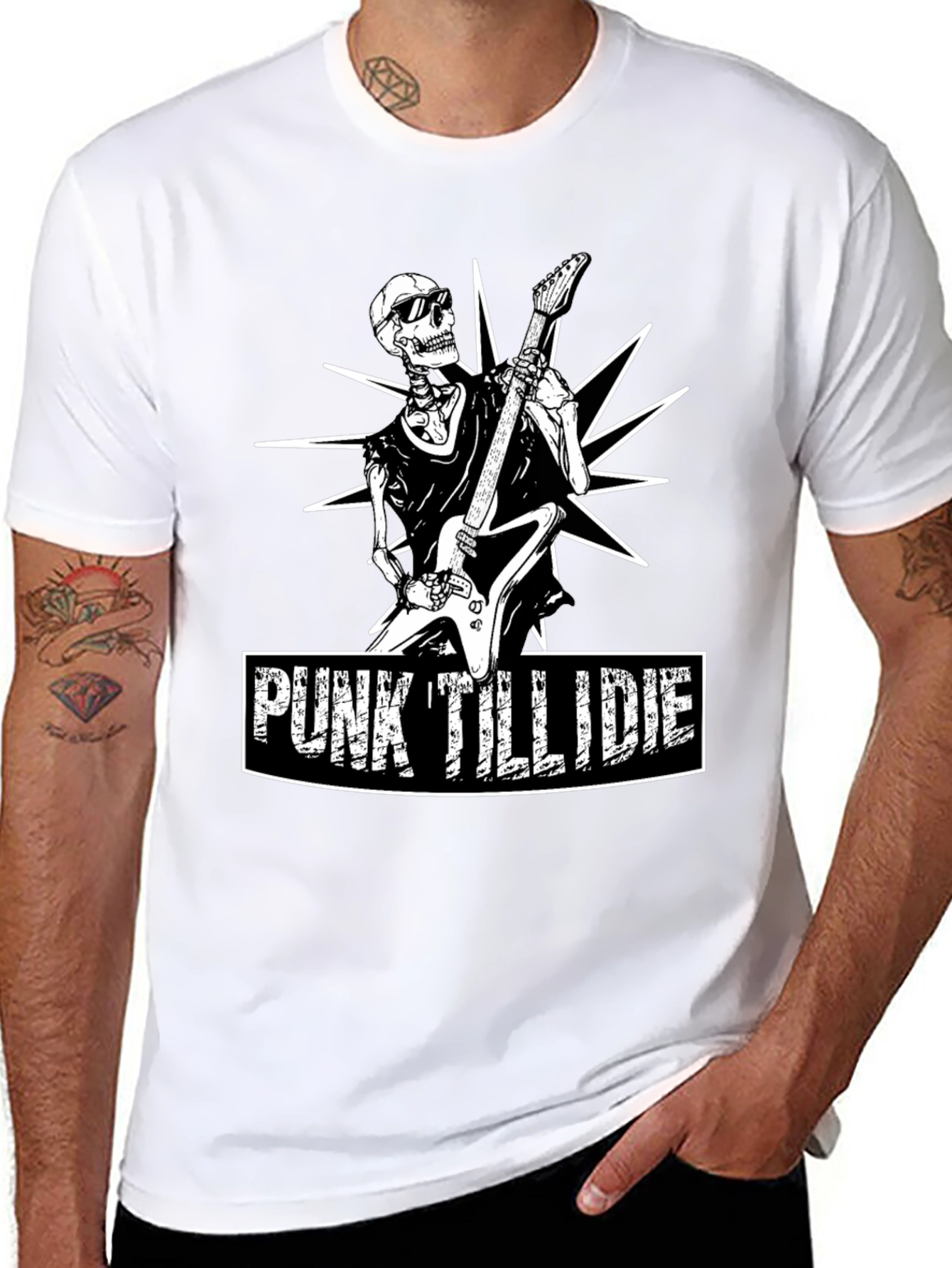 Punk Till I Die Skeleton Guitarist Graphic Tee