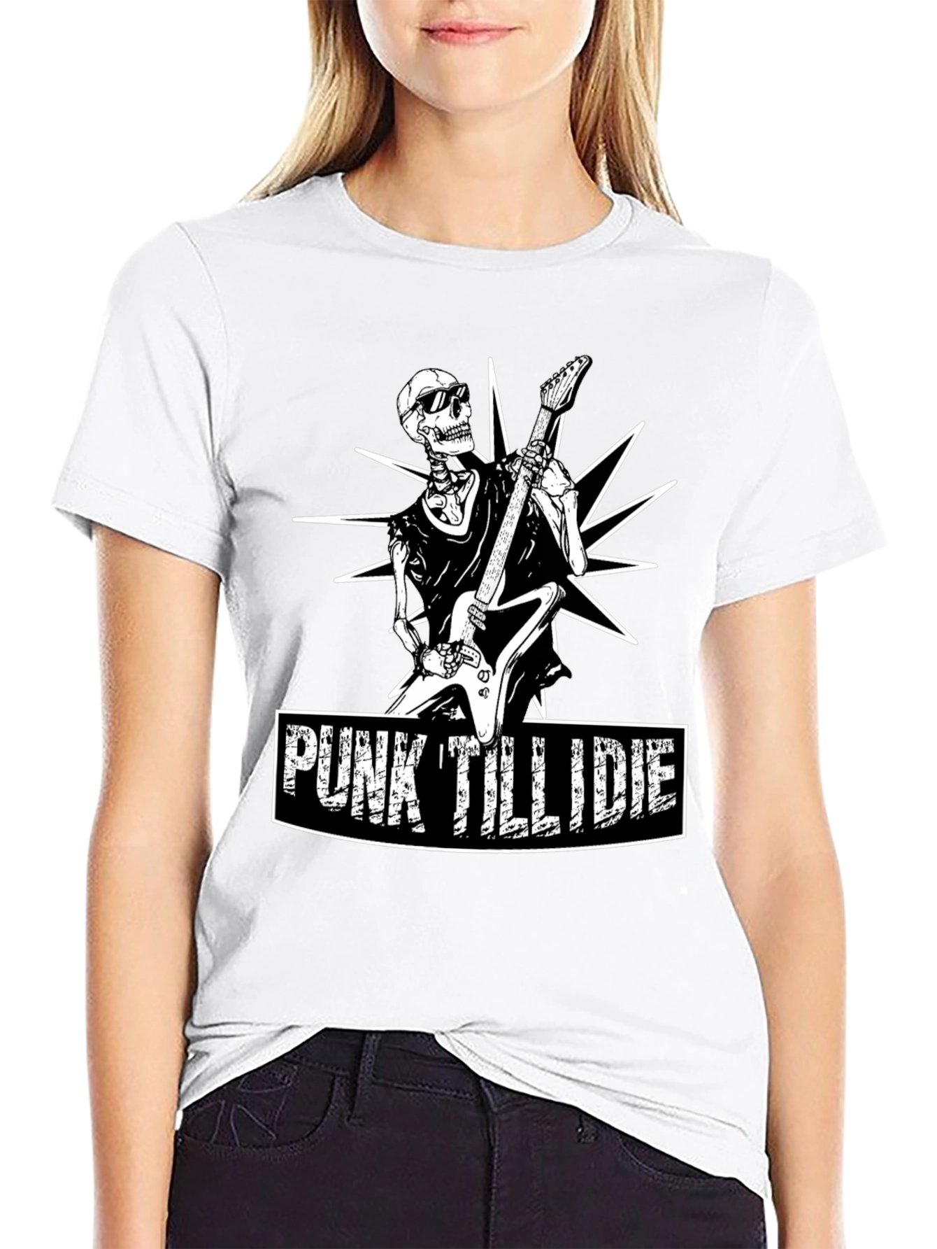 Punk Till I Die Skeleton Guitarist Graphic Tee