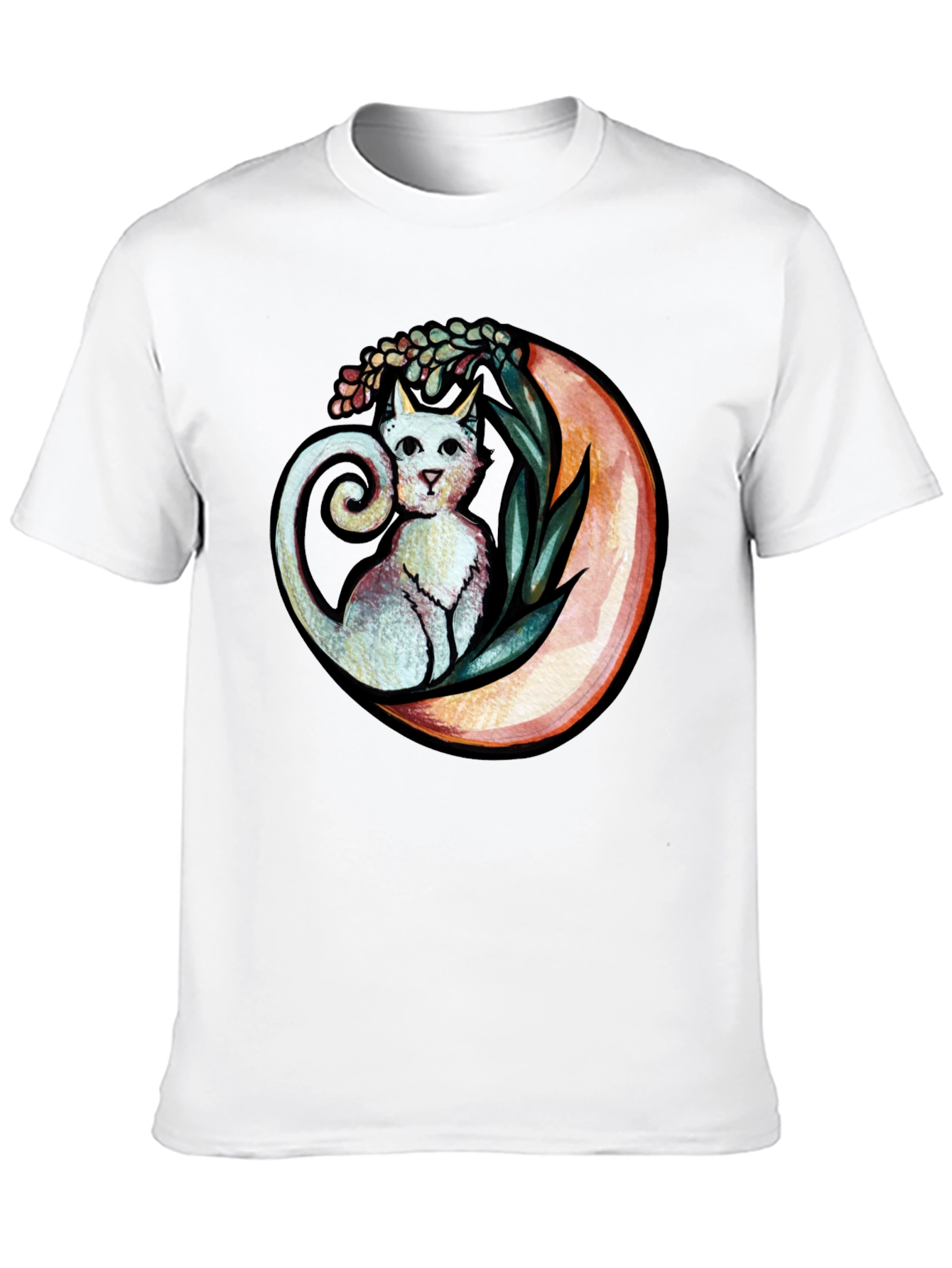 Cat on Moon Graphic Tee - Whimsical Black T-Shirt