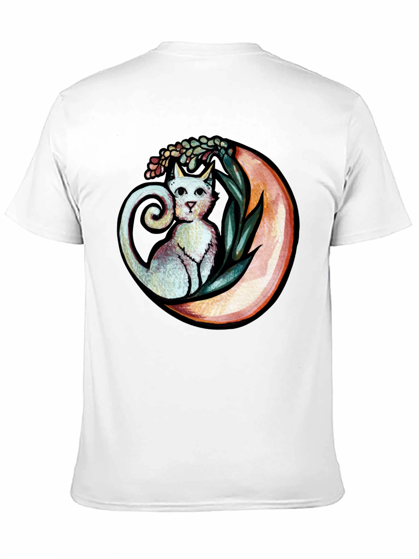 Cat on Moon Graphic Tee - Whimsical Black T-Shirt