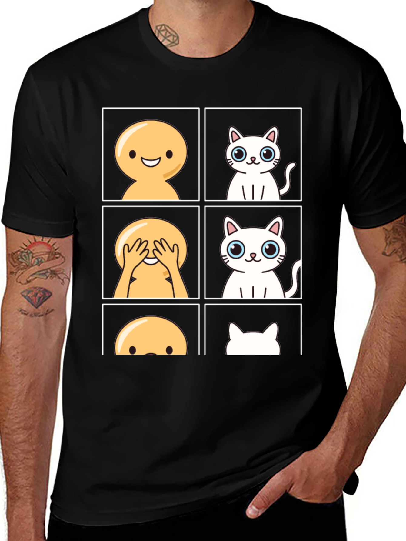Emoji Peek-a-Boo Cat Graphic Tee - Black