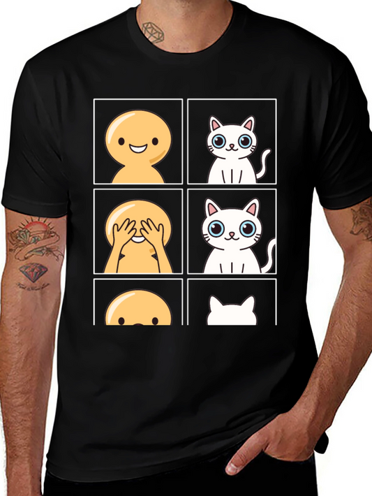 Emoji Peek-a-Boo Cat Graphic Tee - Black