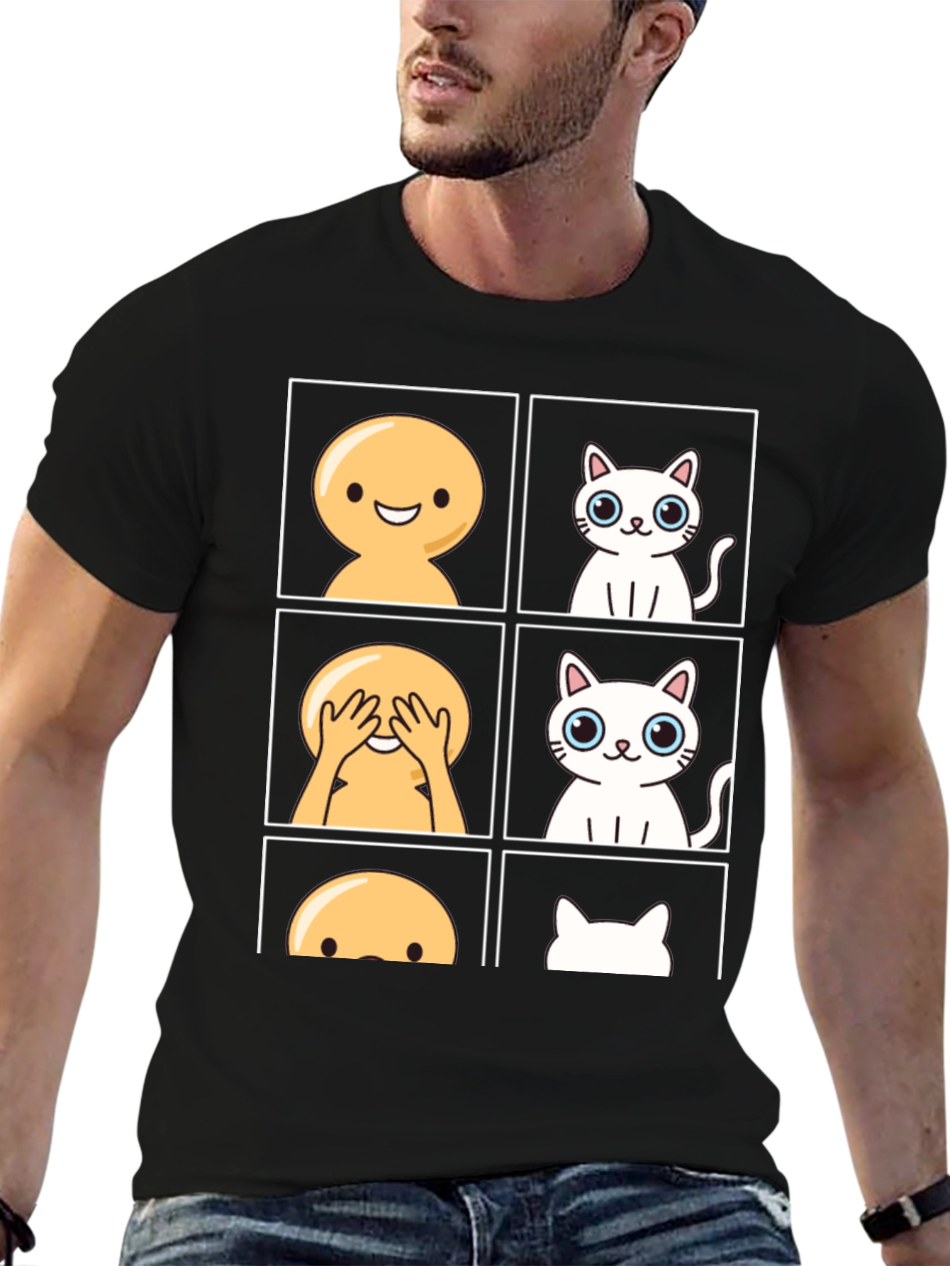 Emoji Peek-a-Boo Cat Graphic Tee - Black