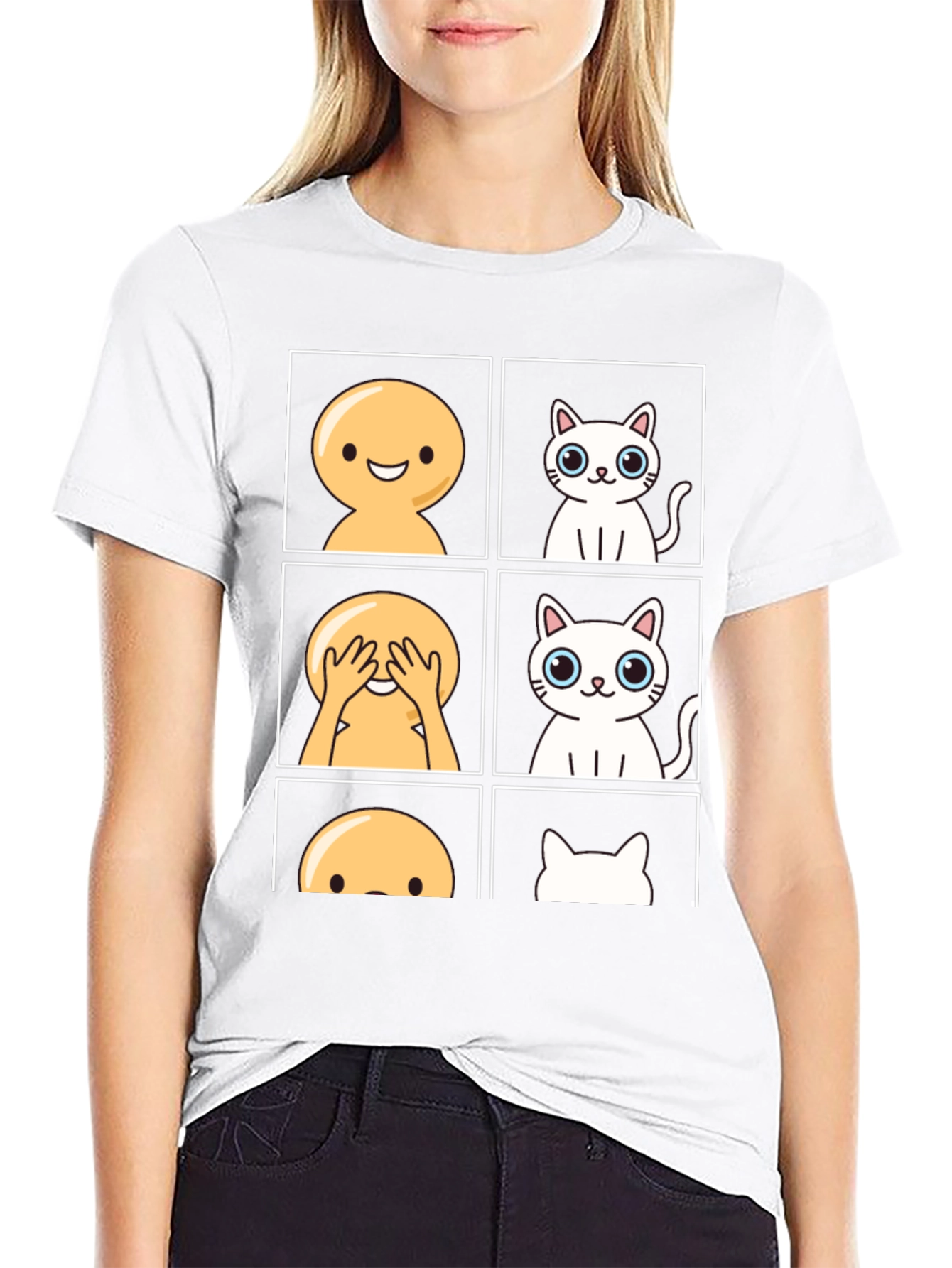 Emoji Peek-a-Boo Cat Graphic Tee - Black