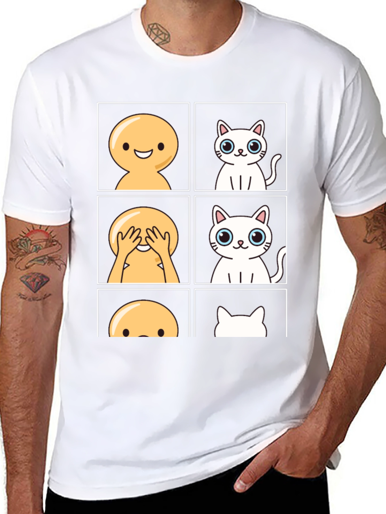 Emoji Peek-a-Boo Cat Graphic Tee - Black