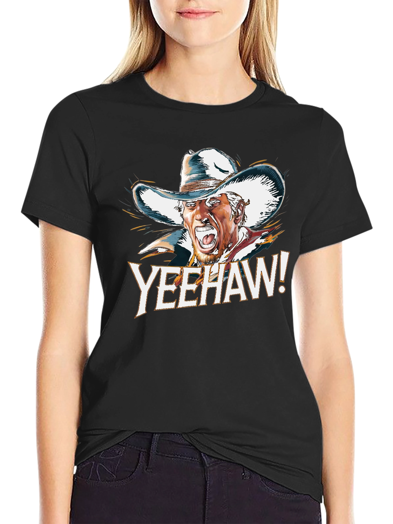 Yeehaw Cowboy Graphic Tee - Black Cotton T-Shirt