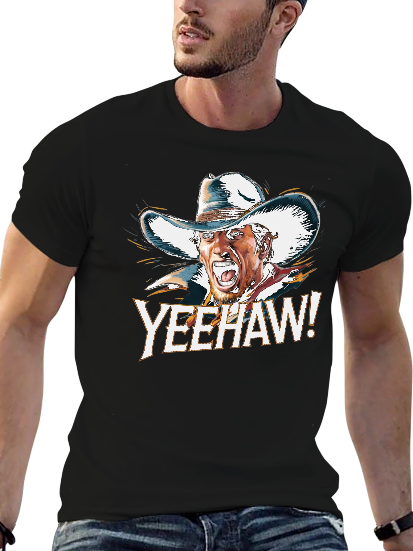 Yeehaw Cowboy Graphic Tee - Black Cotton T-Shirt