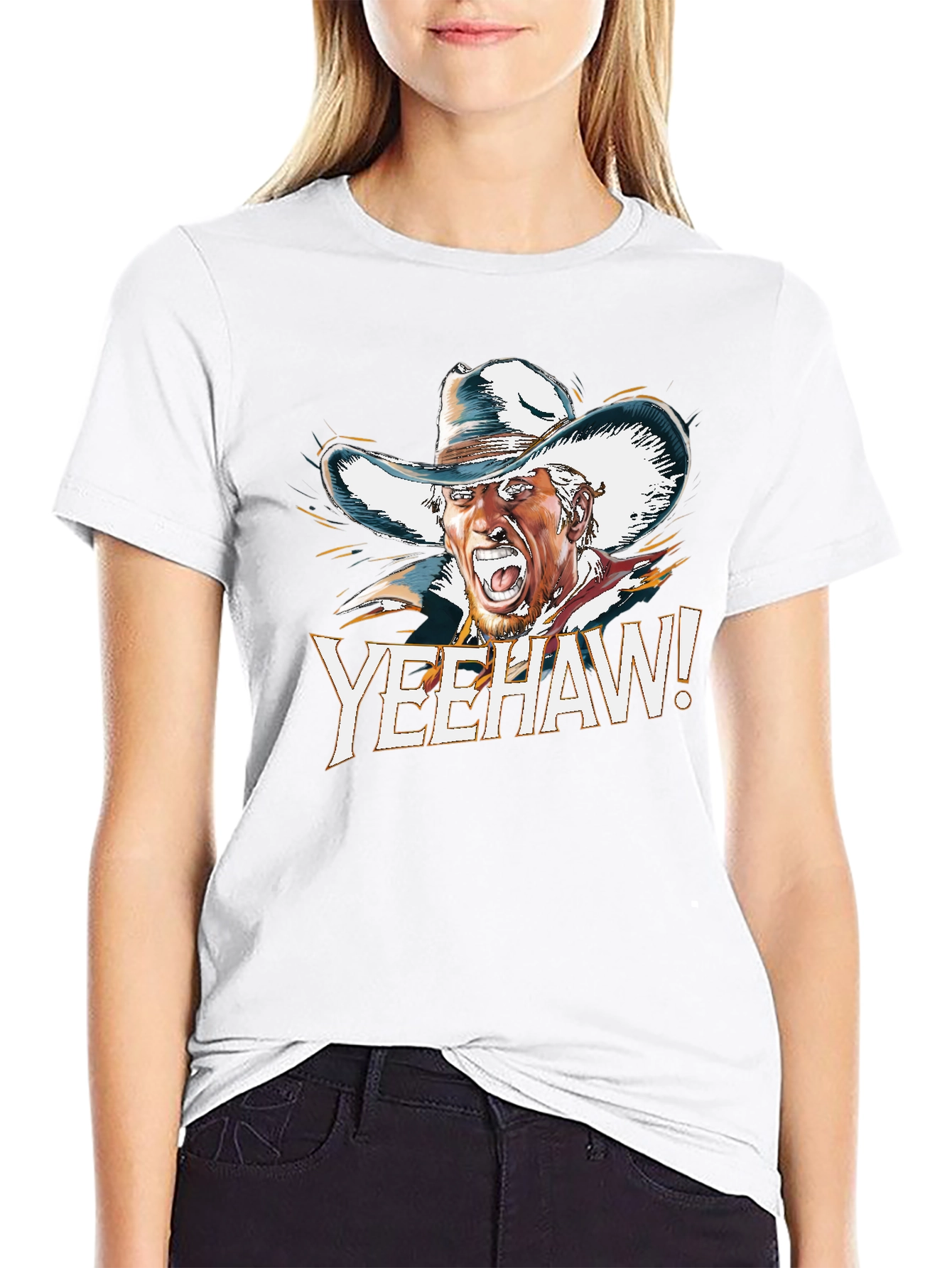 Yeehaw Cowboy Graphic Tee - Black Cotton T-Shirt