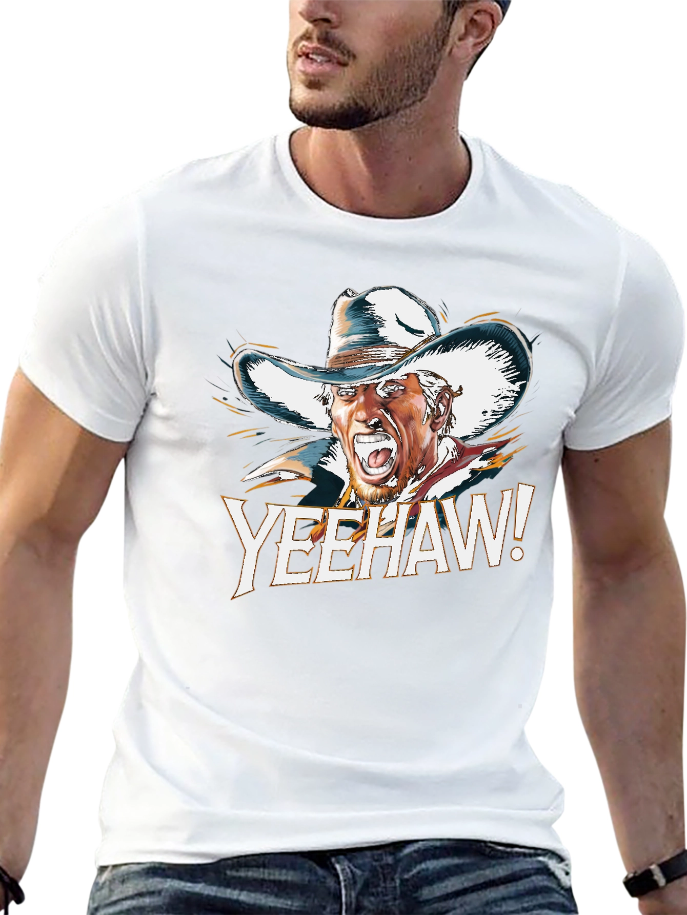 Yeehaw Cowboy Graphic Tee - Black Cotton T-Shirt