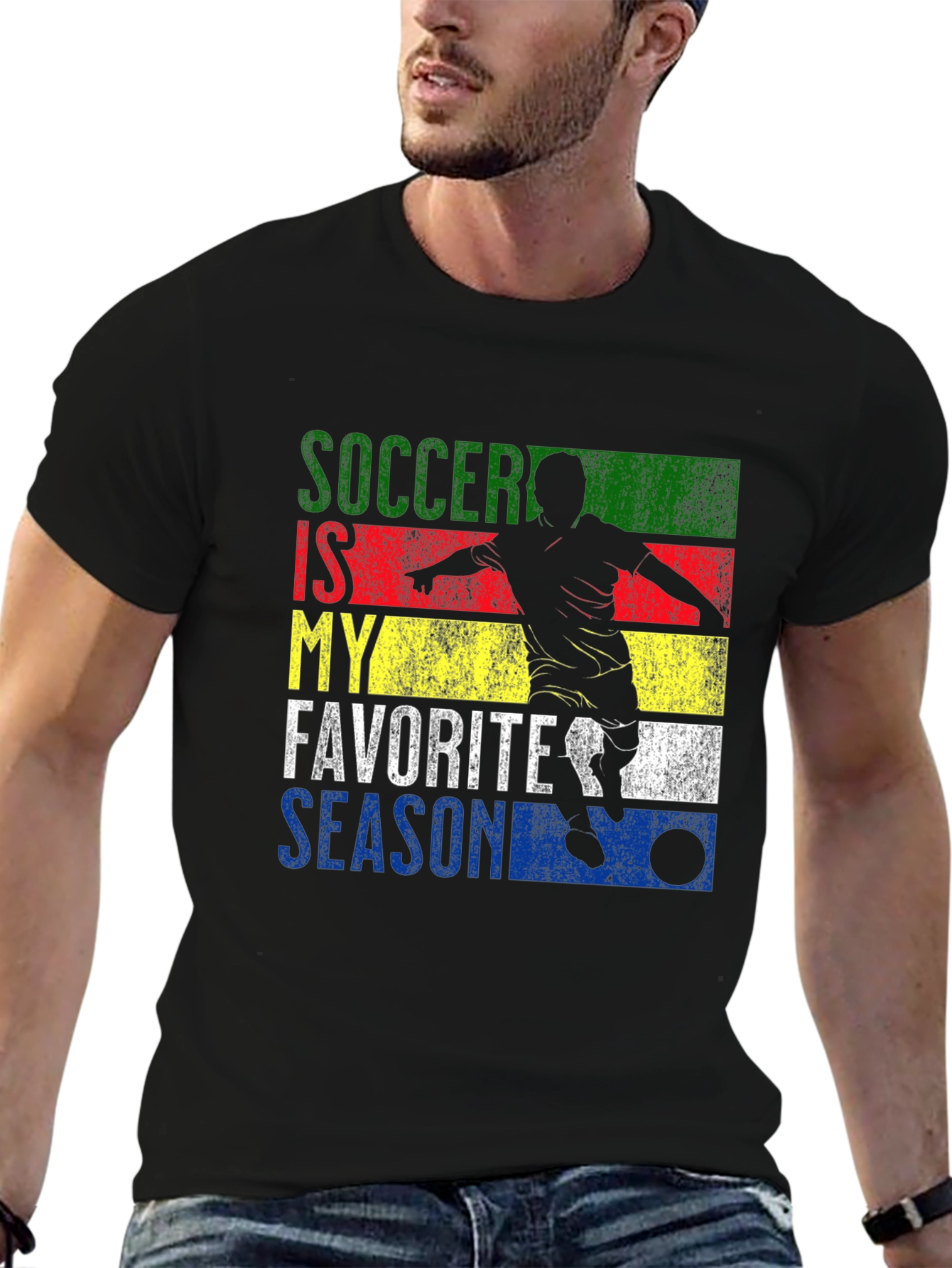 Soccer Is My Favorite Season Black Graphic T-Shirt