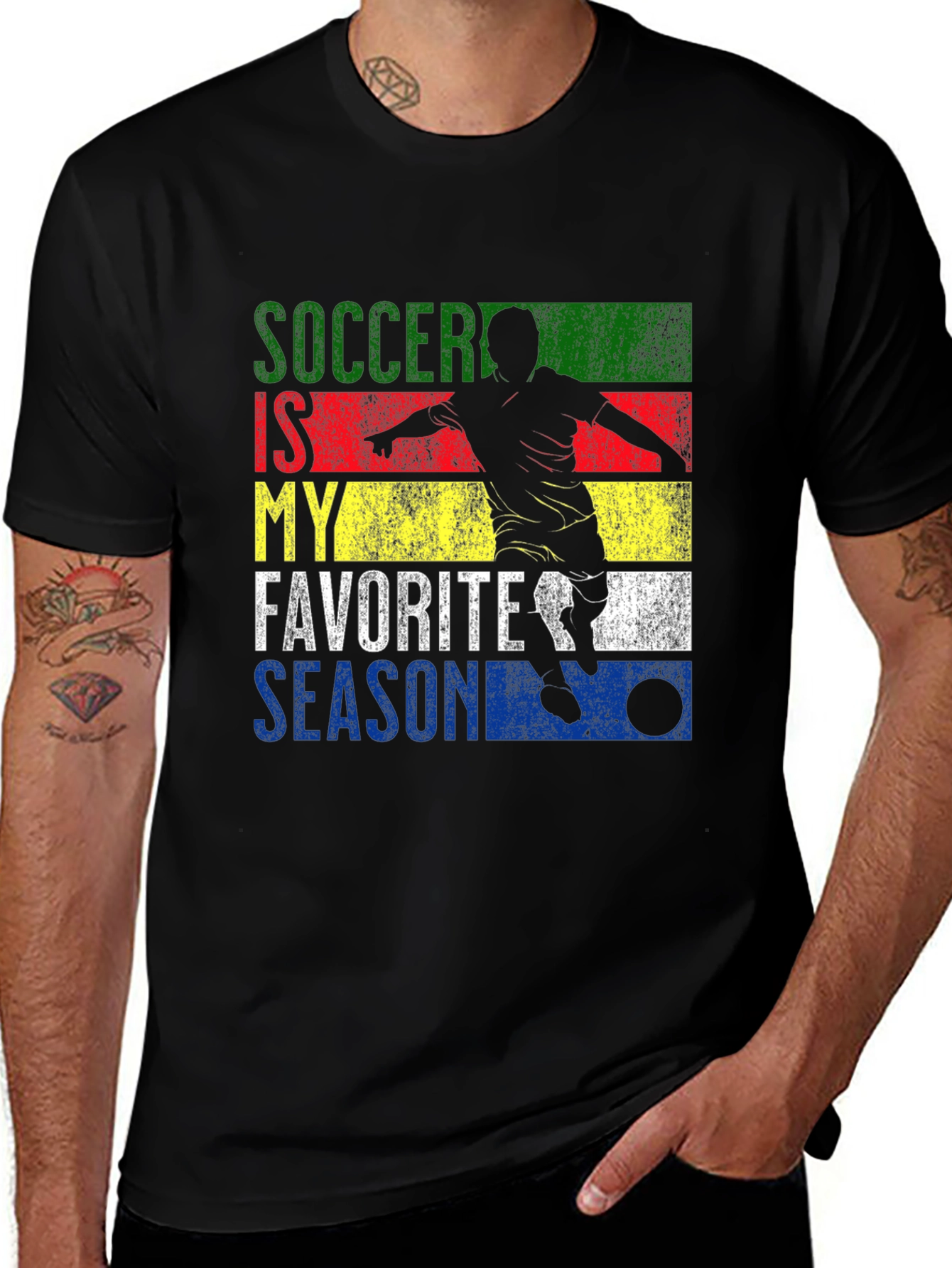 Soccer Is My Favorite Season Black Graphic T-Shirt
