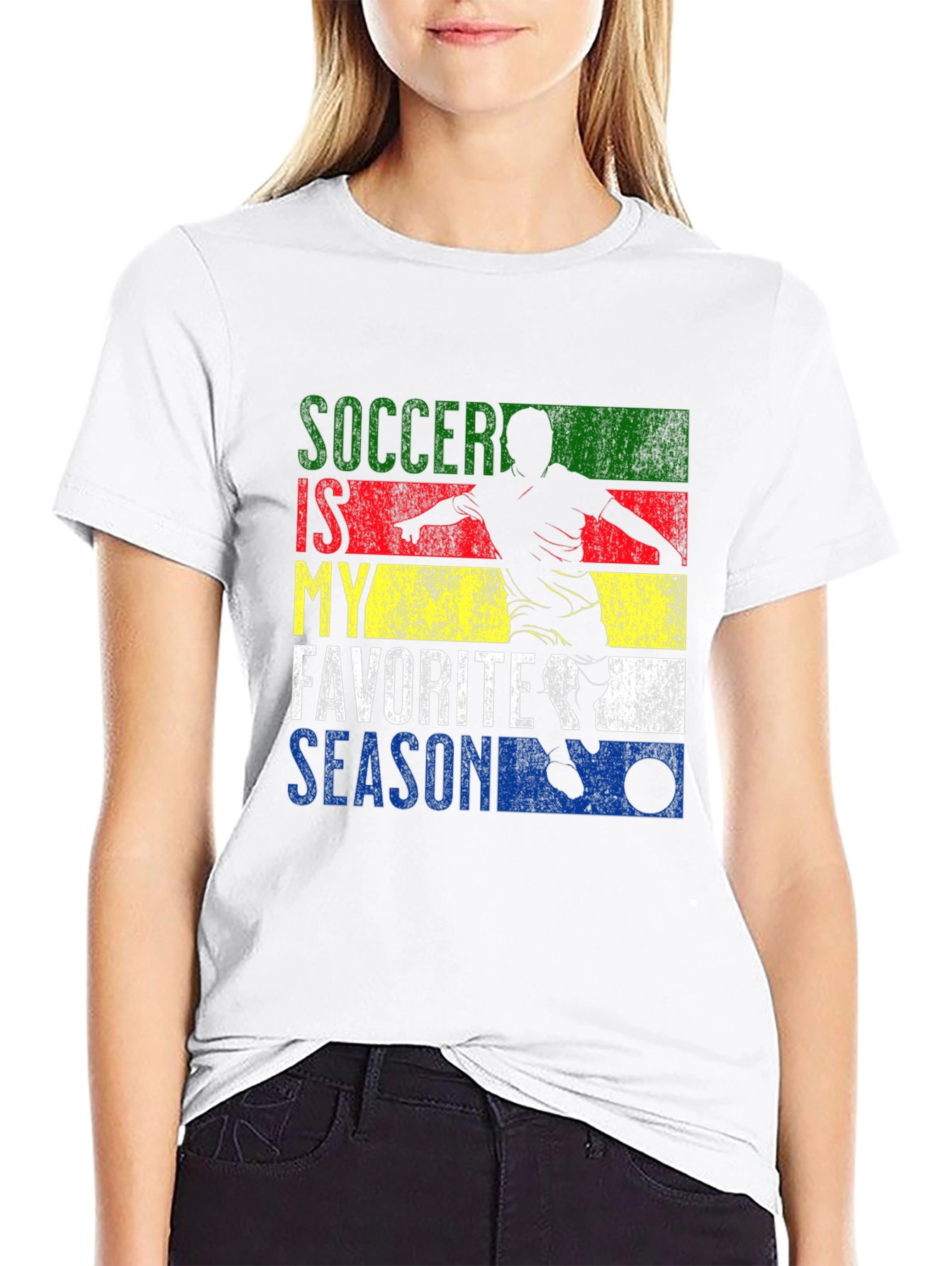 Soccer Is My Favorite Season Black Graphic T-Shirt