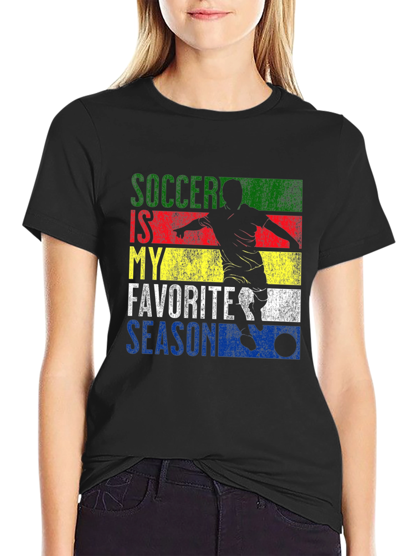 Soccer Is My Favorite Season Black Graphic T-Shirt