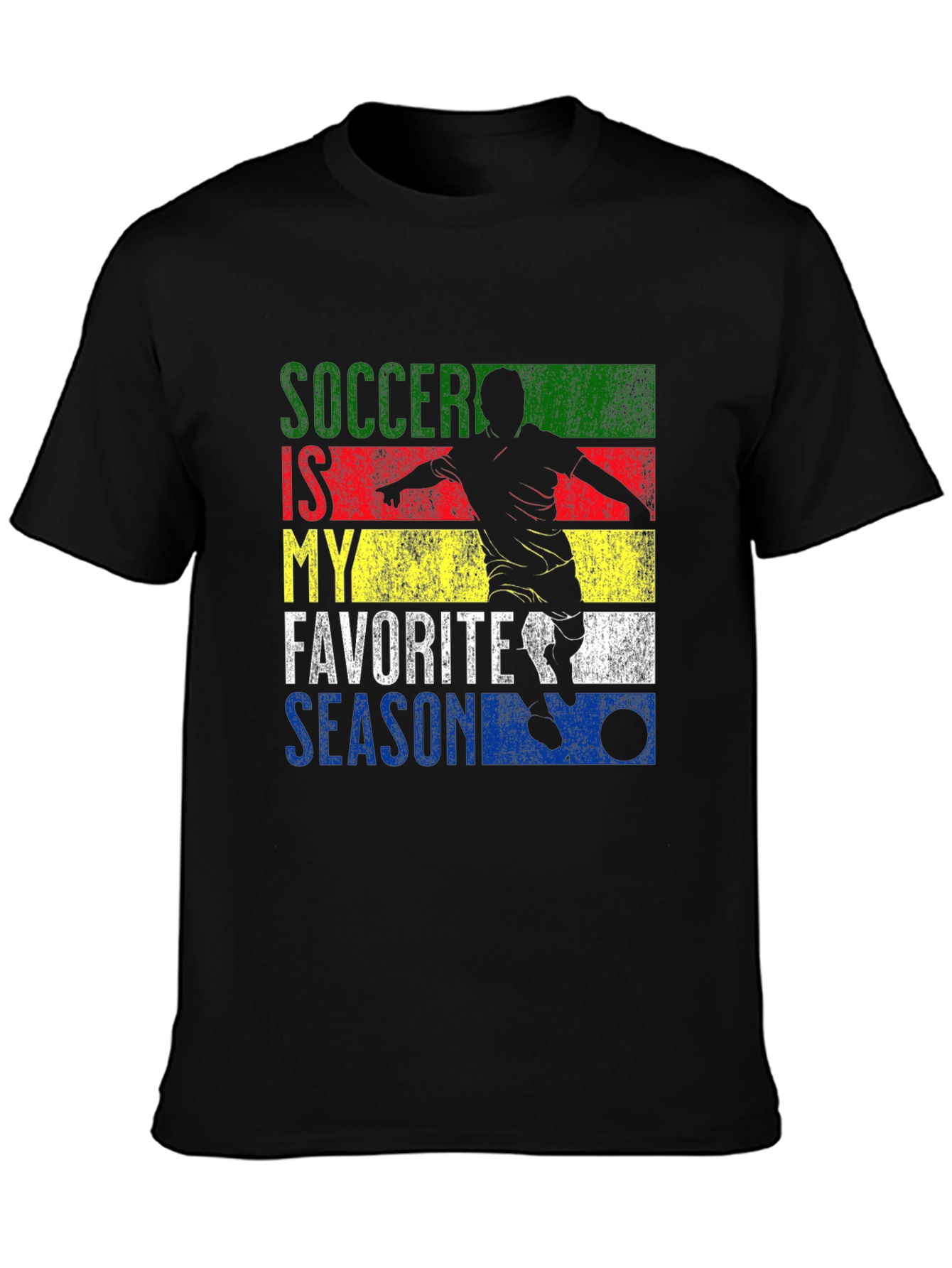 Soccer Is My Favorite Season Black Graphic T-Shirt