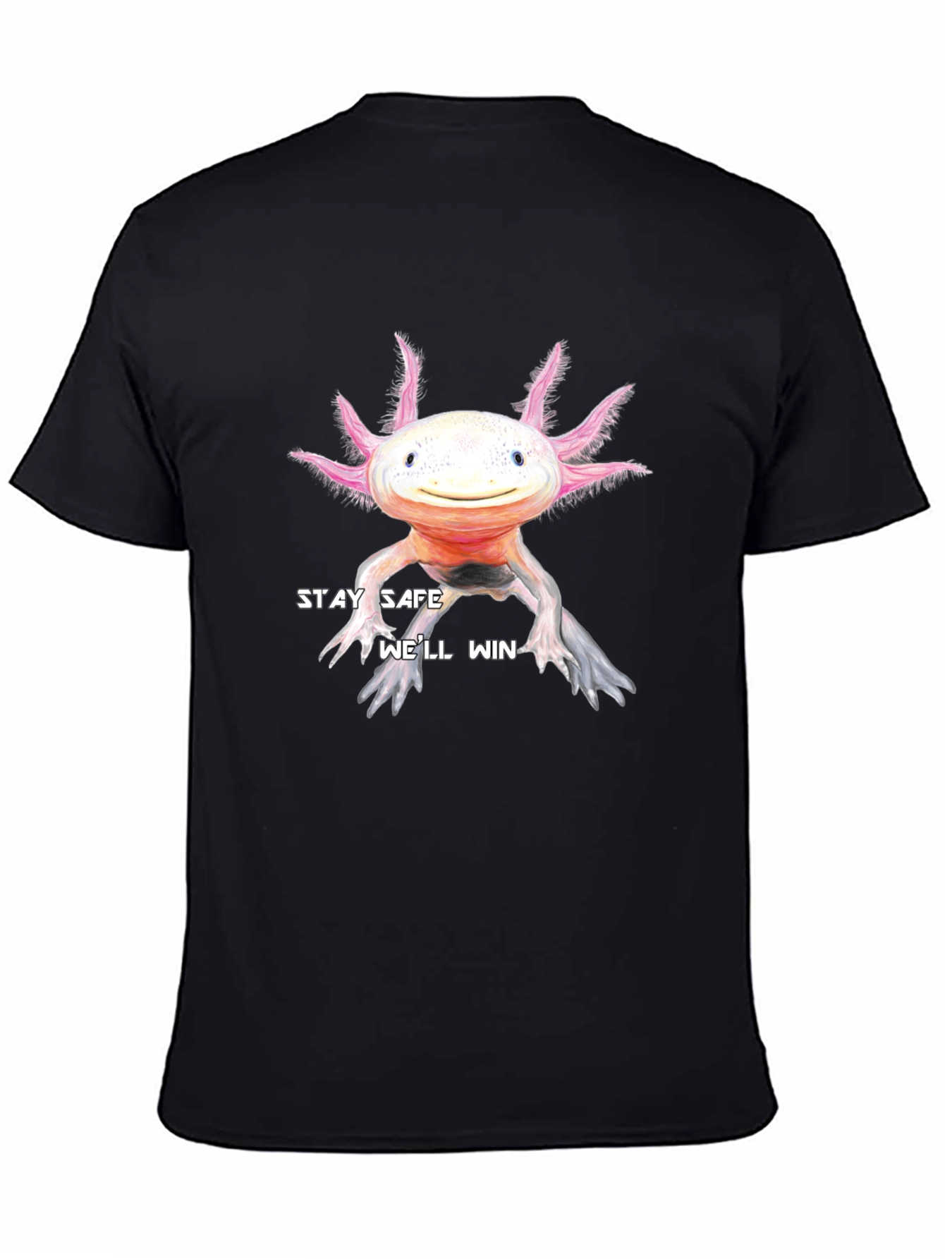 Stay Safe Axolotl T-Shirt - Black Cotton