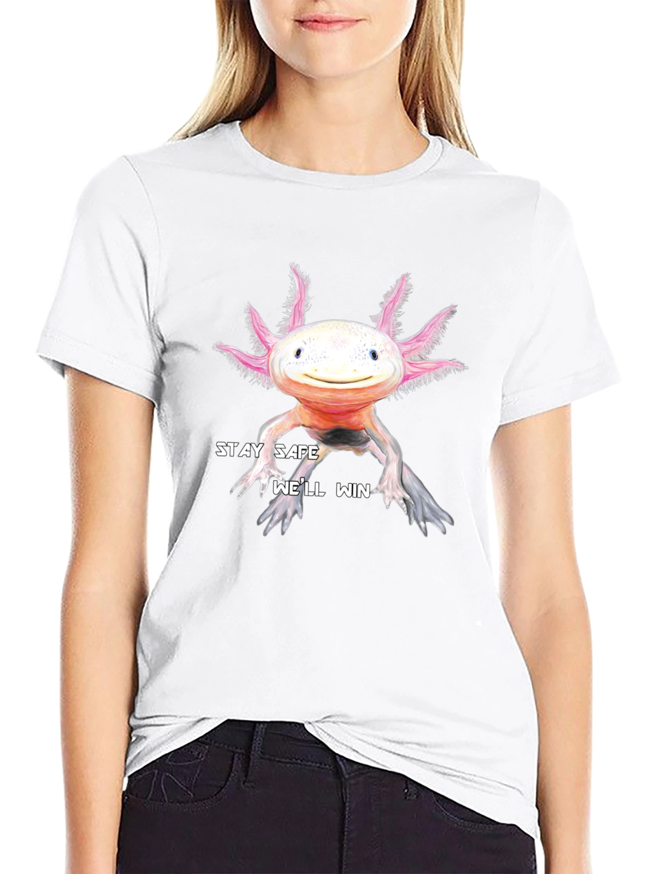 Stay Safe Axolotl T-Shirt - Black Cotton