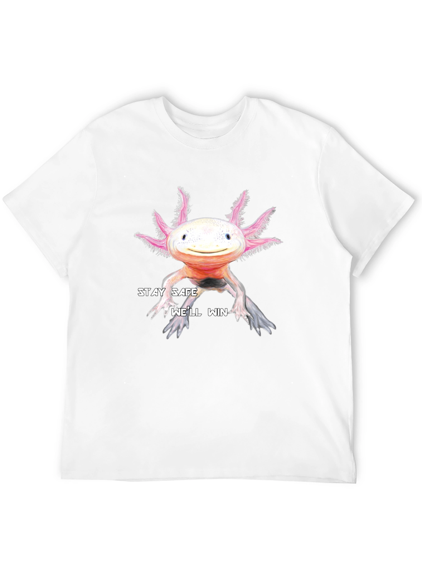 Stay Safe Axolotl T-Shirt - Black Cotton