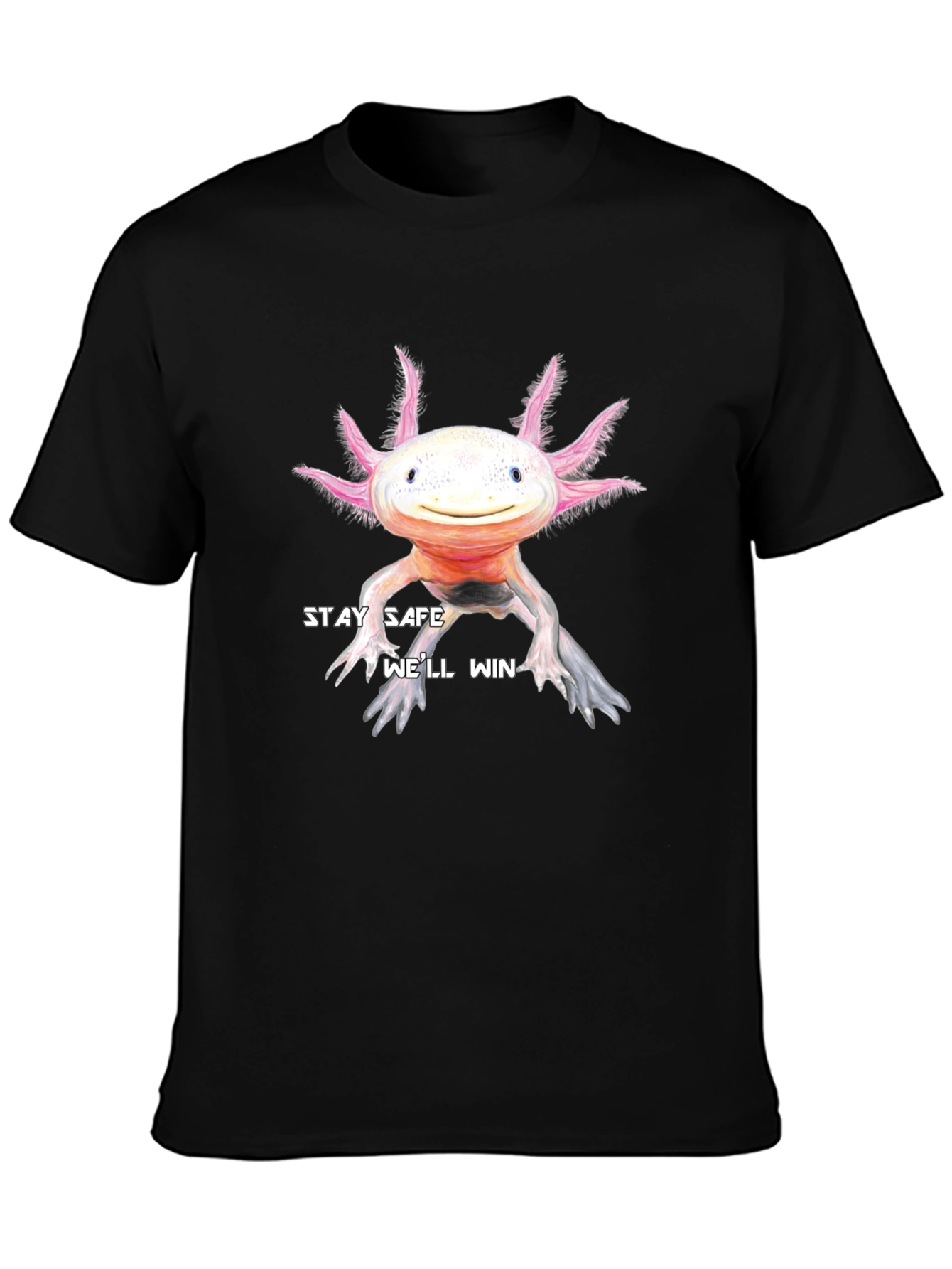 Stay Safe Axolotl T-Shirt - Black Cotton