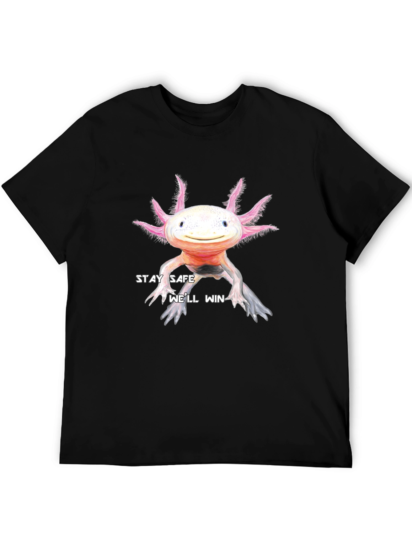Stay Safe Axolotl T-Shirt - Black Cotton