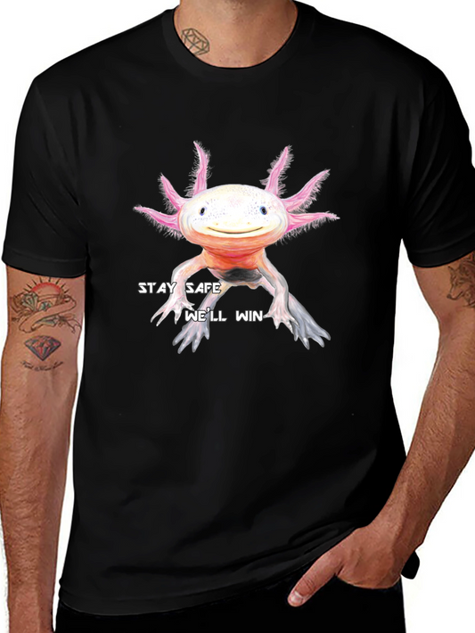 Stay Safe Axolotl T-Shirt - Black Cotton