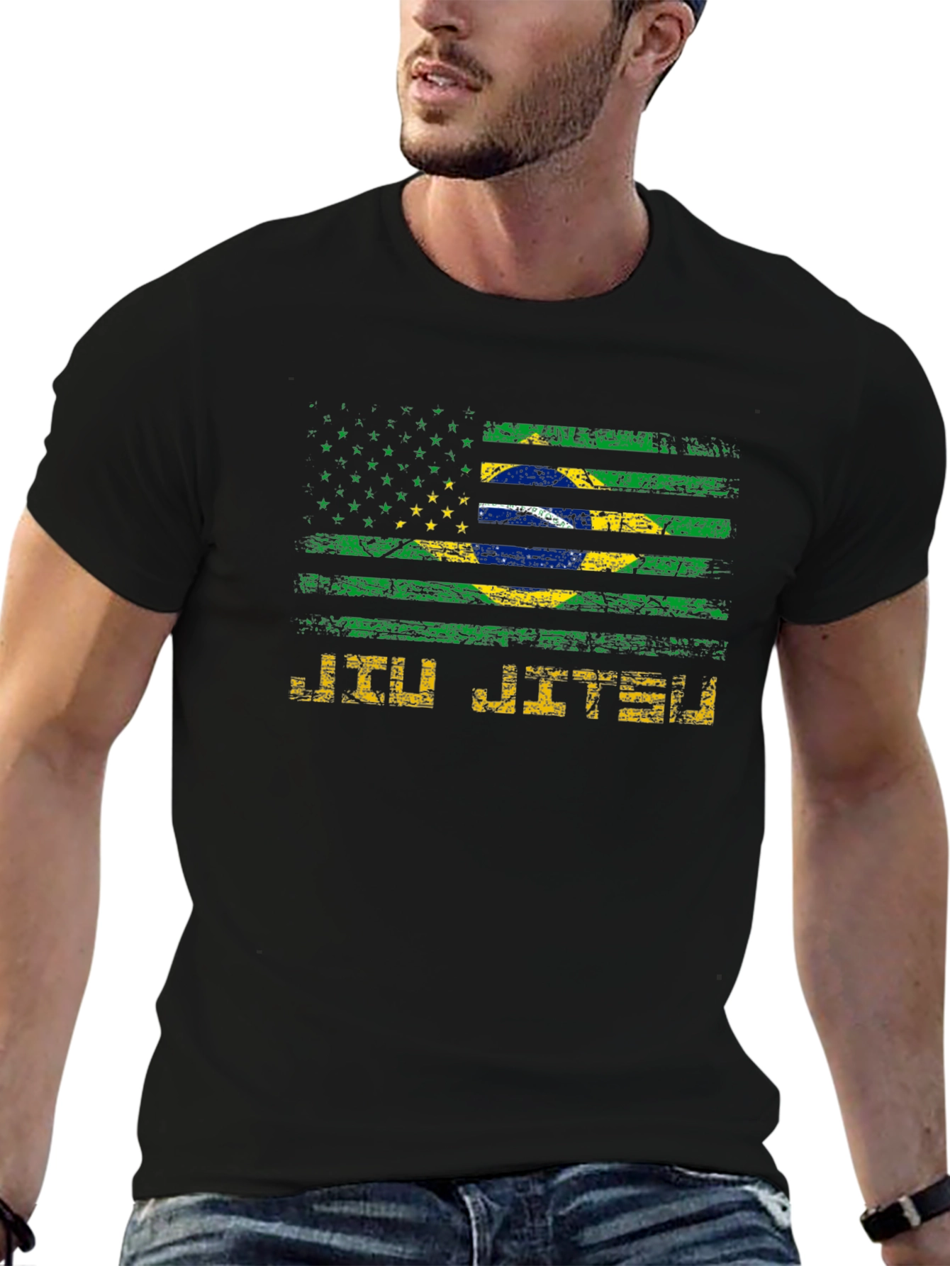 Jiu Jitsu Brazil USA Flag Graphic T-Shirt