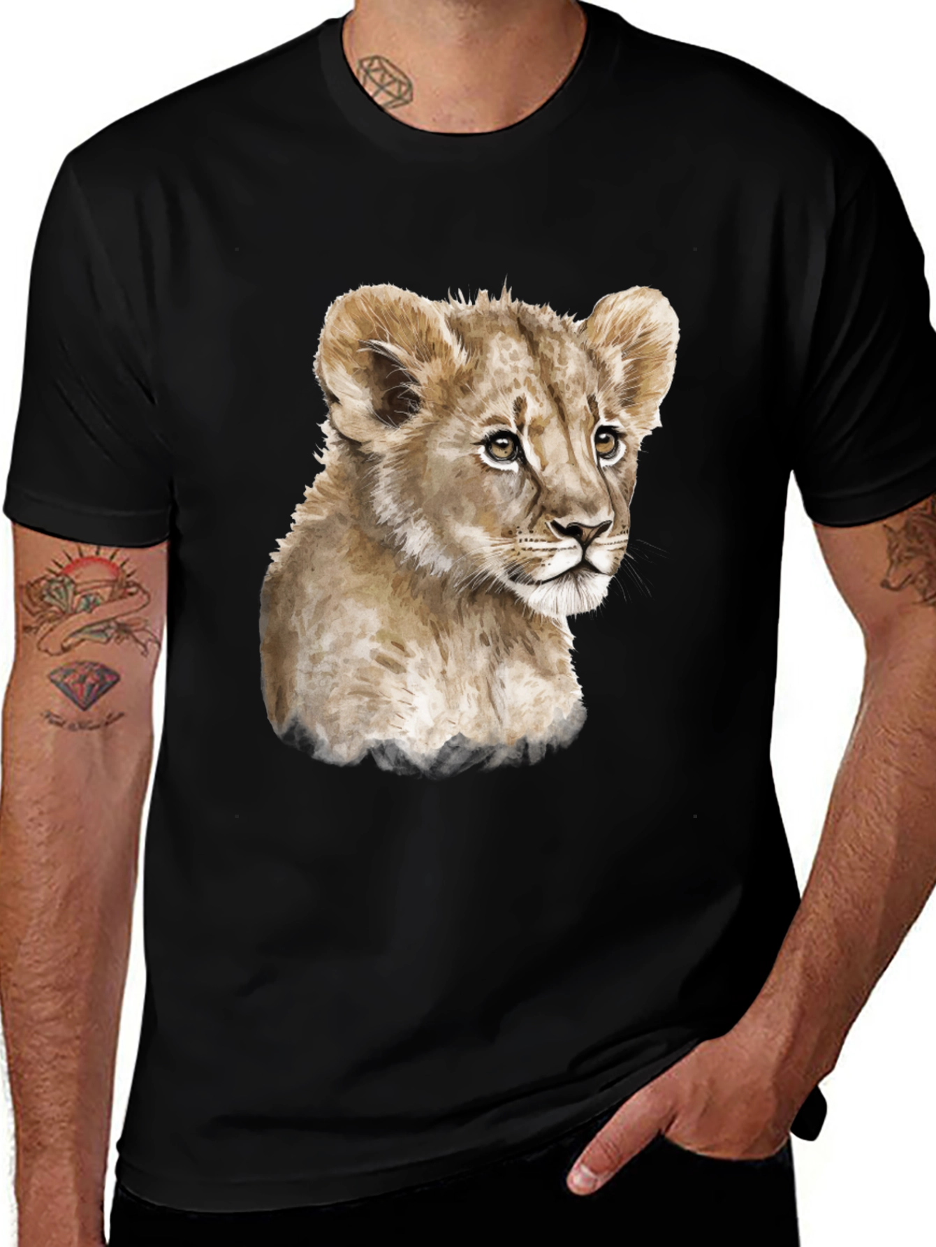 Lion Cub T-Shirt - Soft Black Cotton Animal Tee