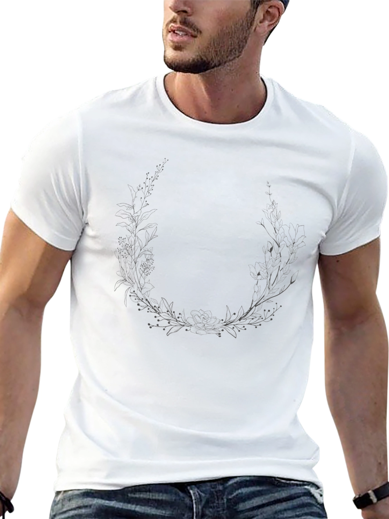 Botanical Wreath Graphic Tee - Classic Black T-Shirt