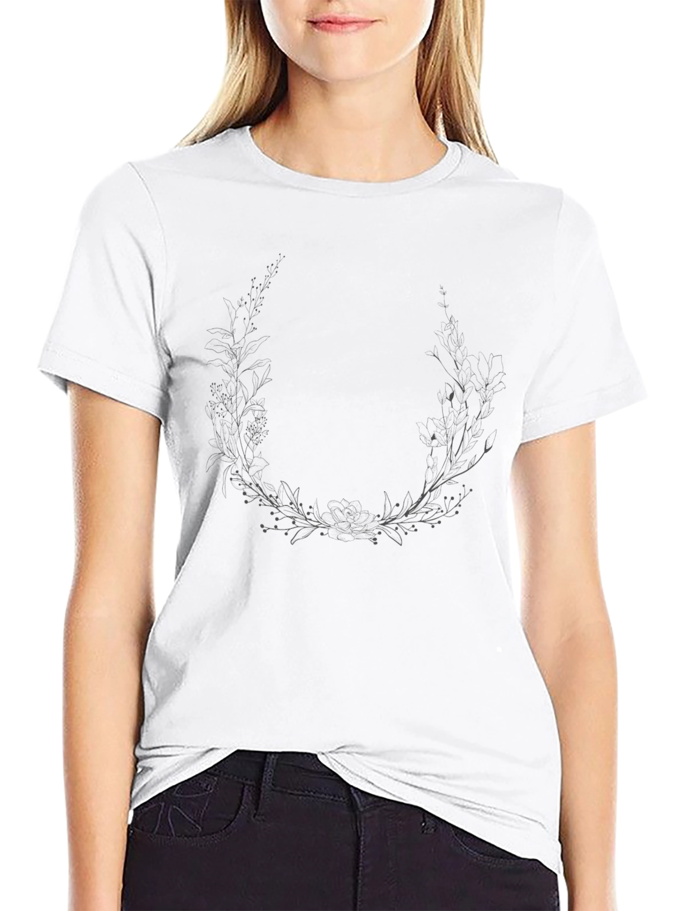 Botanical Wreath Graphic Tee - Classic Black T-Shirt