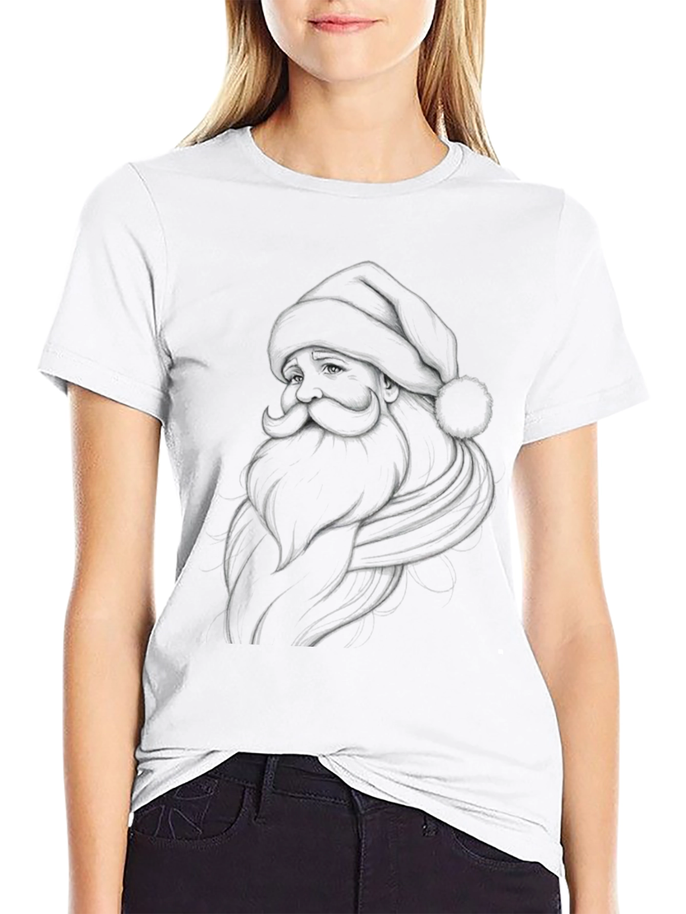 Santa Sketch Graphic Black T-Shirt