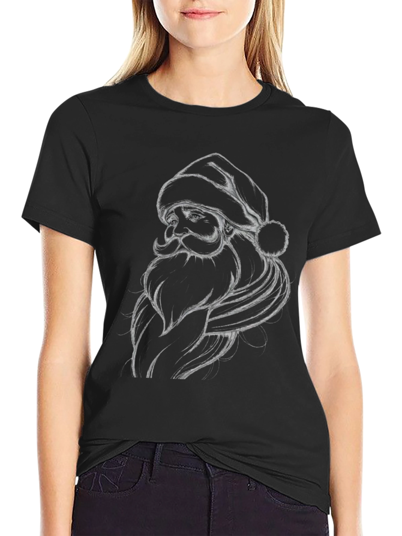 Santa Sketch Graphic Black T-Shirt