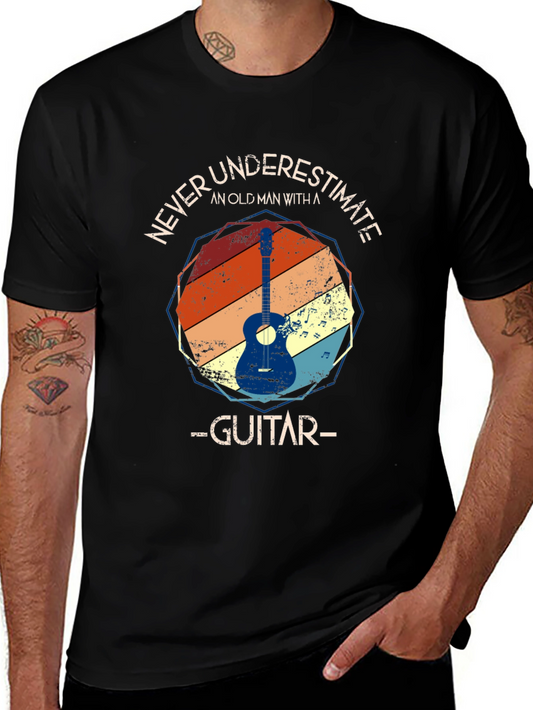 Never Underestimate Old Man with Guitar T-Shirt