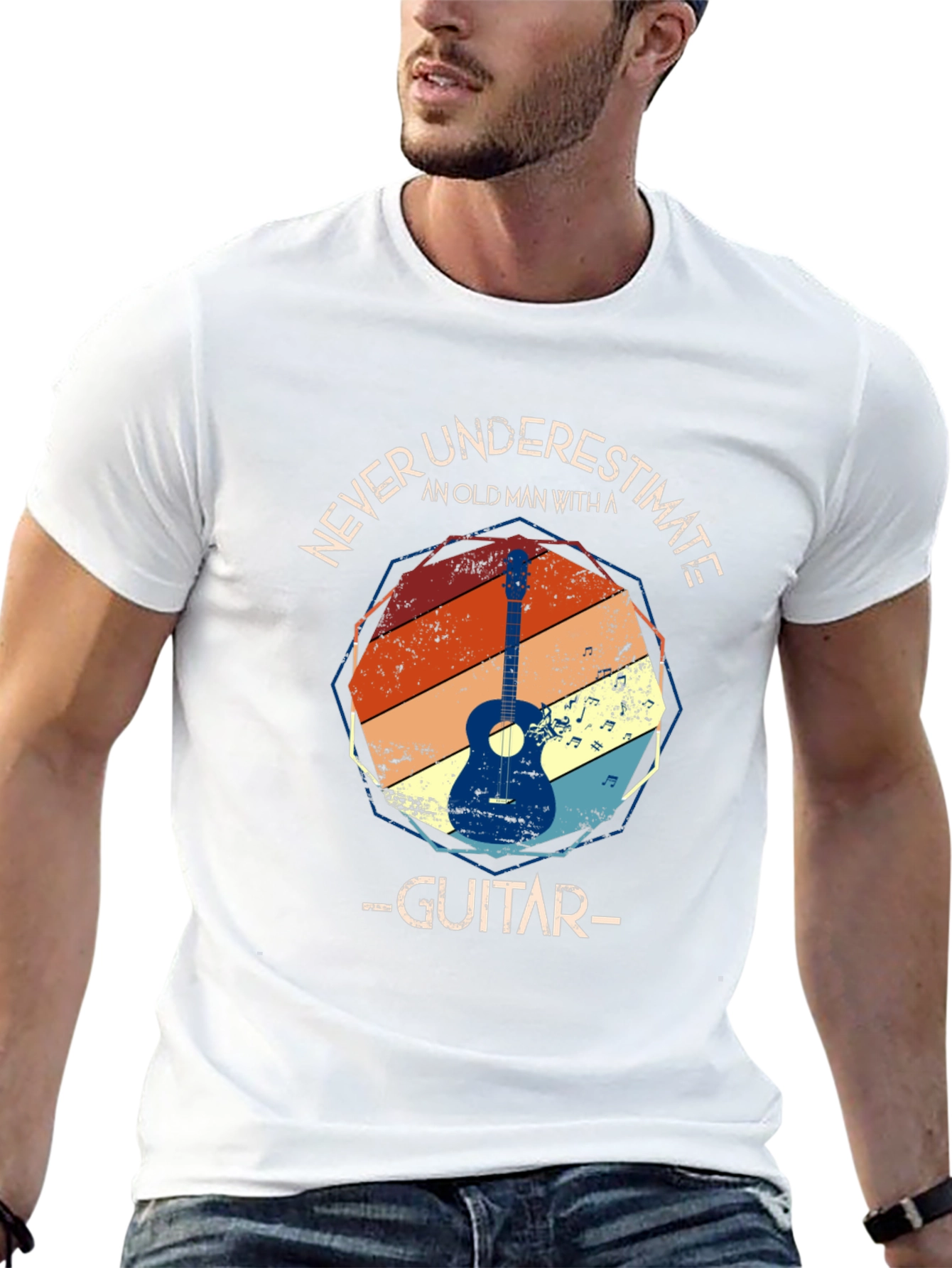 Never Underestimate Old Man with Guitar T-Shirt