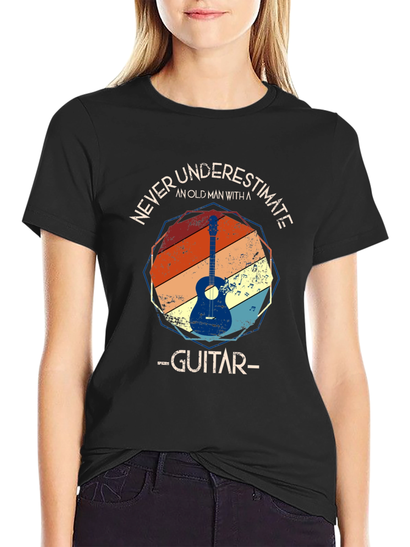 Never Underestimate Old Man with Guitar T-Shirt