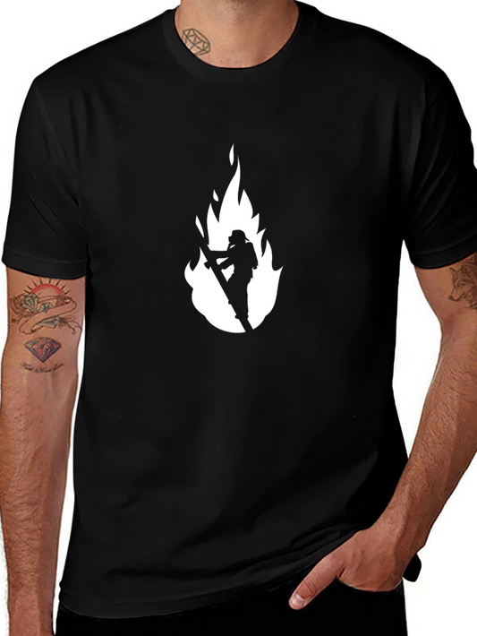 Firefighter Flame Graphic T-Shirt - Black Cotton Tee