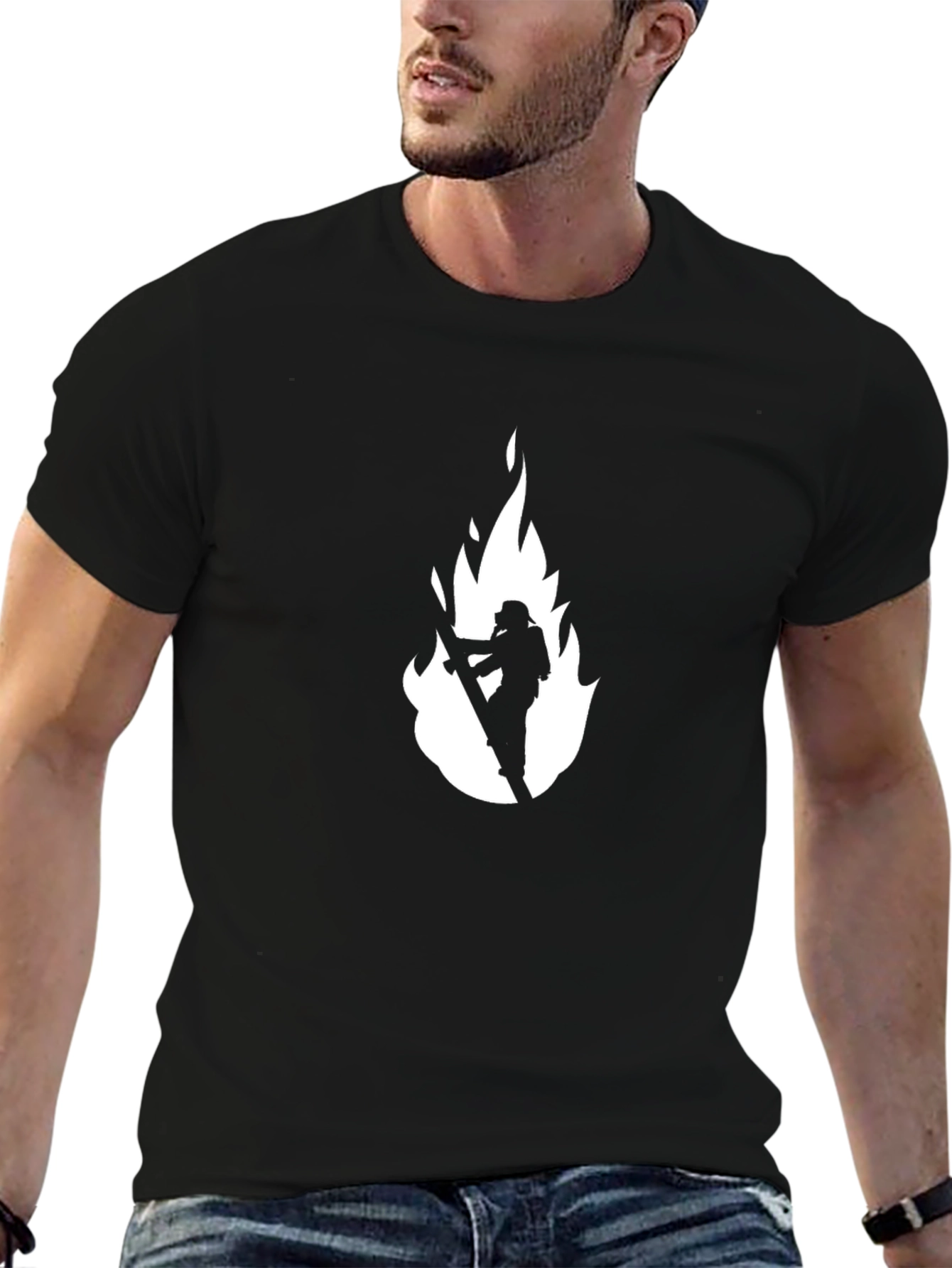Firefighter Flame Graphic T-Shirt - Black Cotton Tee
