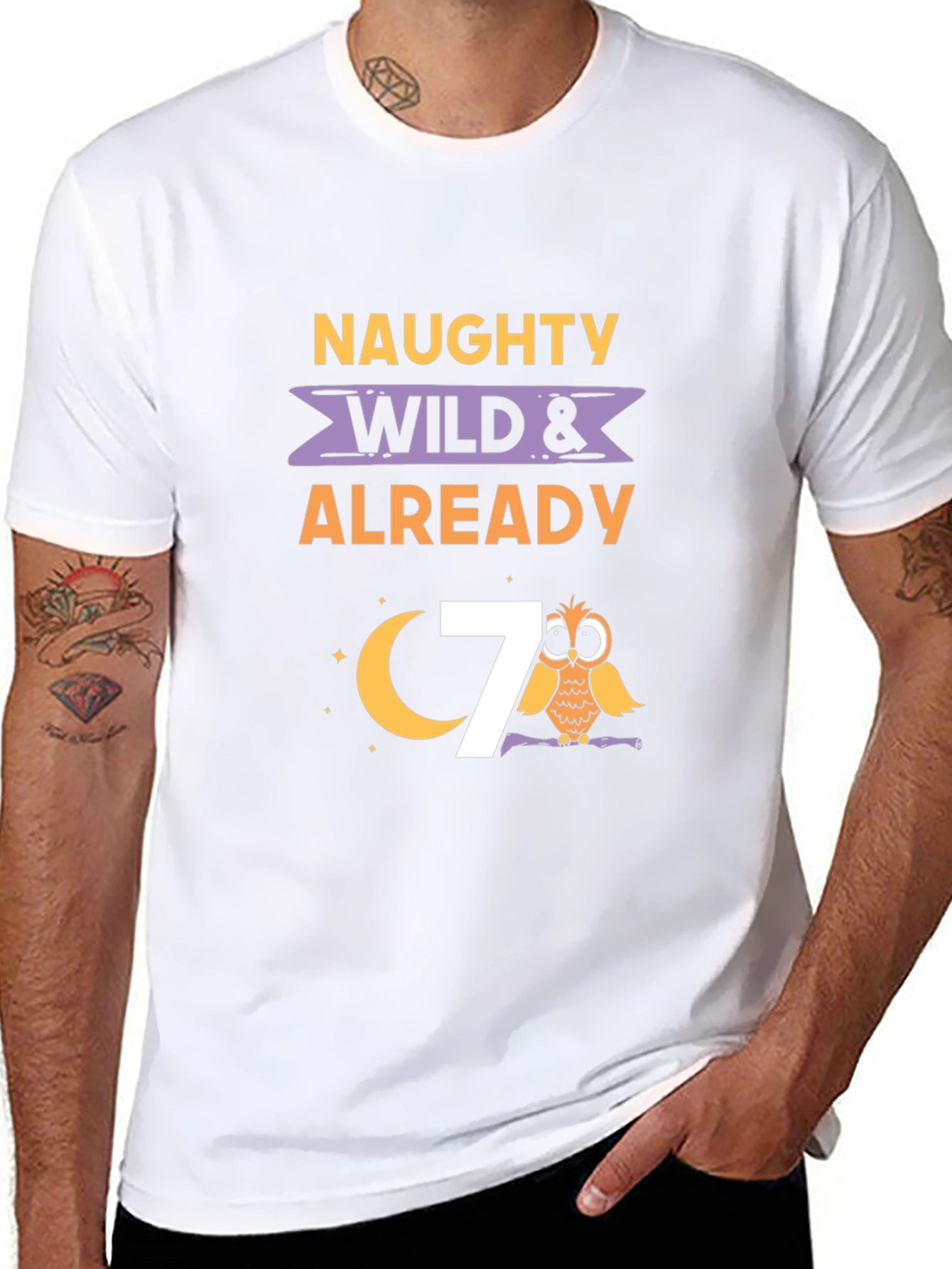 Naughty Wild & Already 7 Owl Birthday Shirt