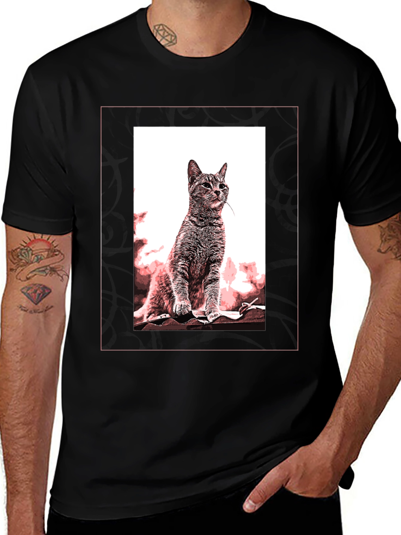 Cat Art Graphic Black T-Shirt