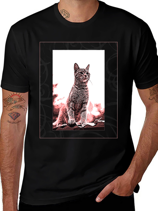 Cat Art Graphic Black T-Shirt