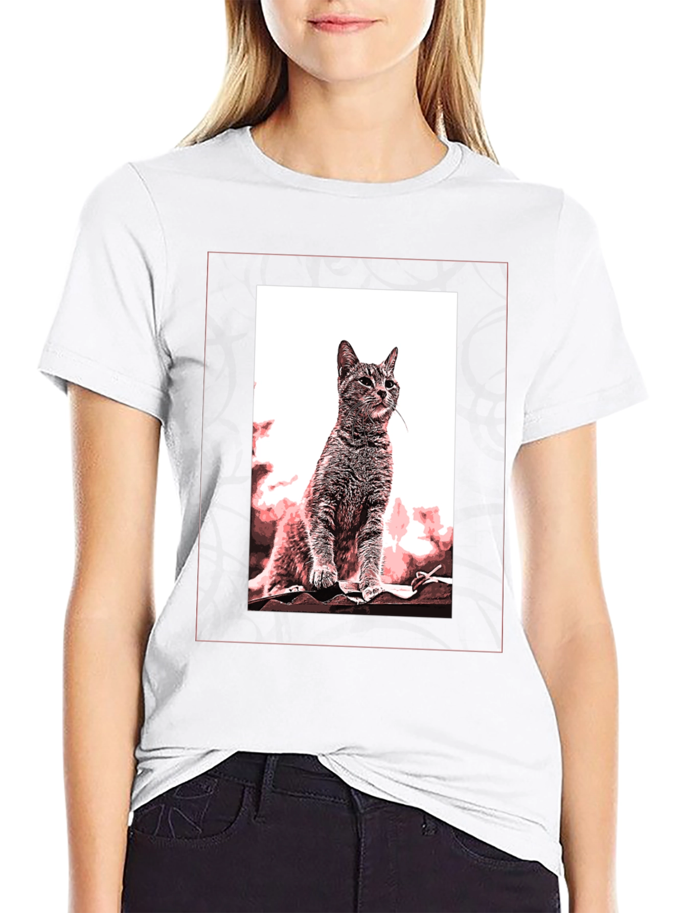 Cat Art Graphic Black T-Shirt