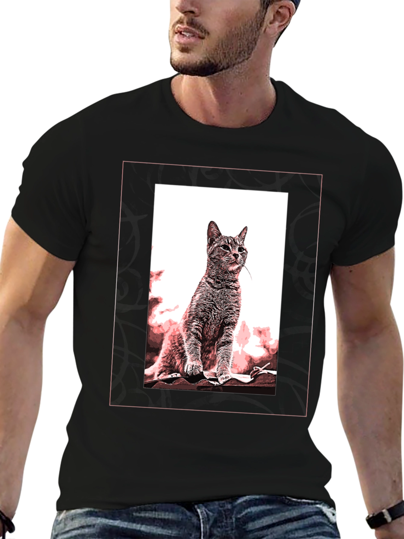 Cat Art Graphic Black T-Shirt