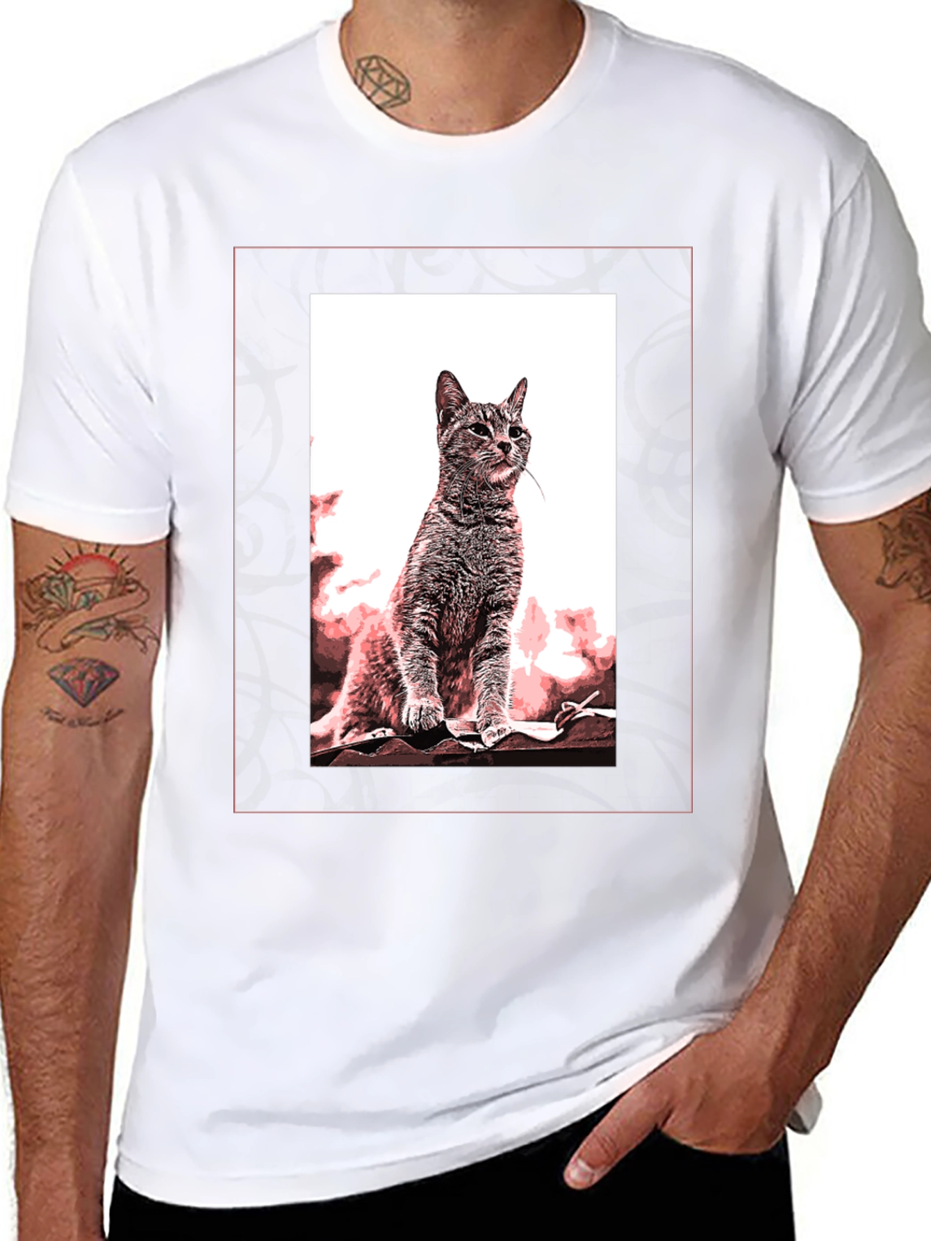 Cat Art Graphic Black T-Shirt