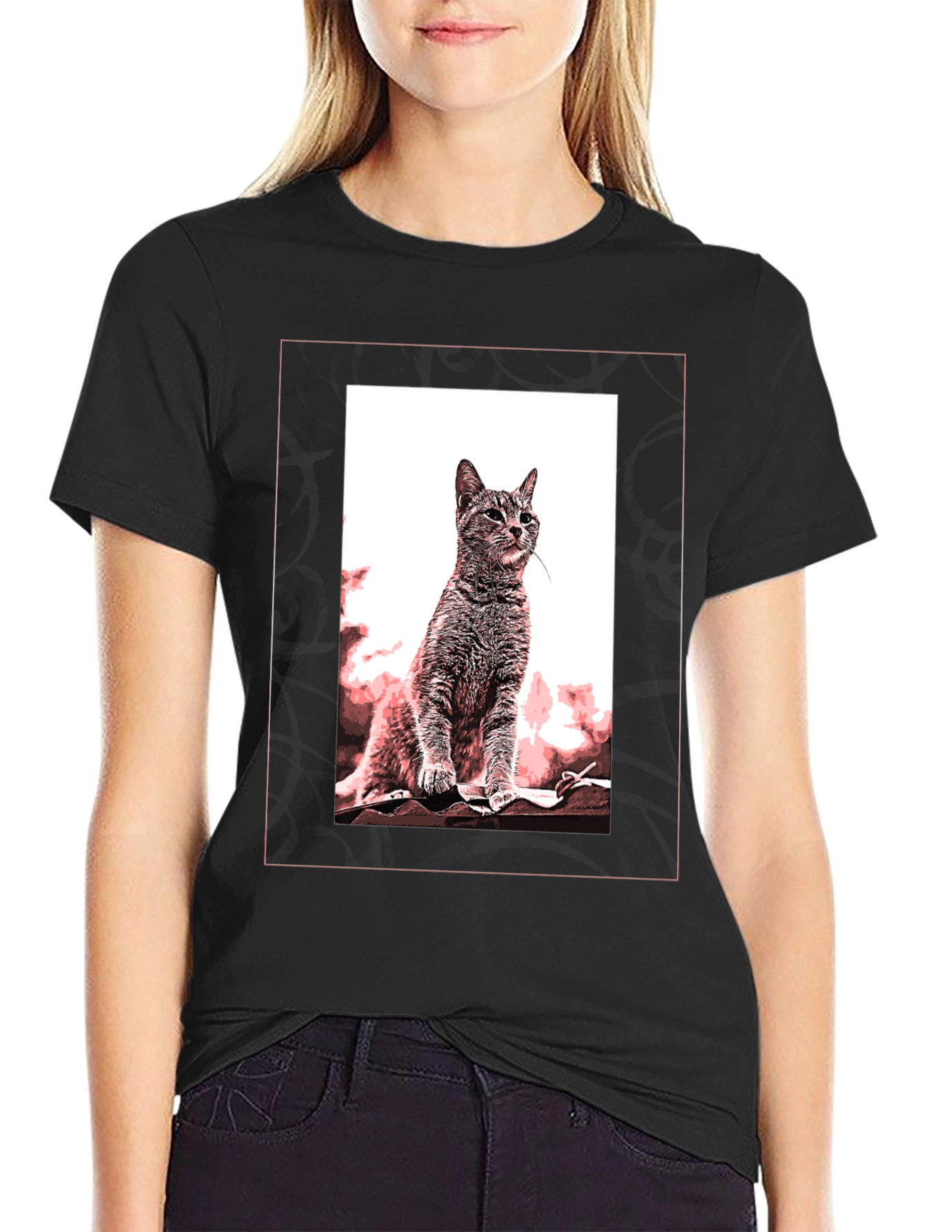 Cat Art Graphic Black T-Shirt