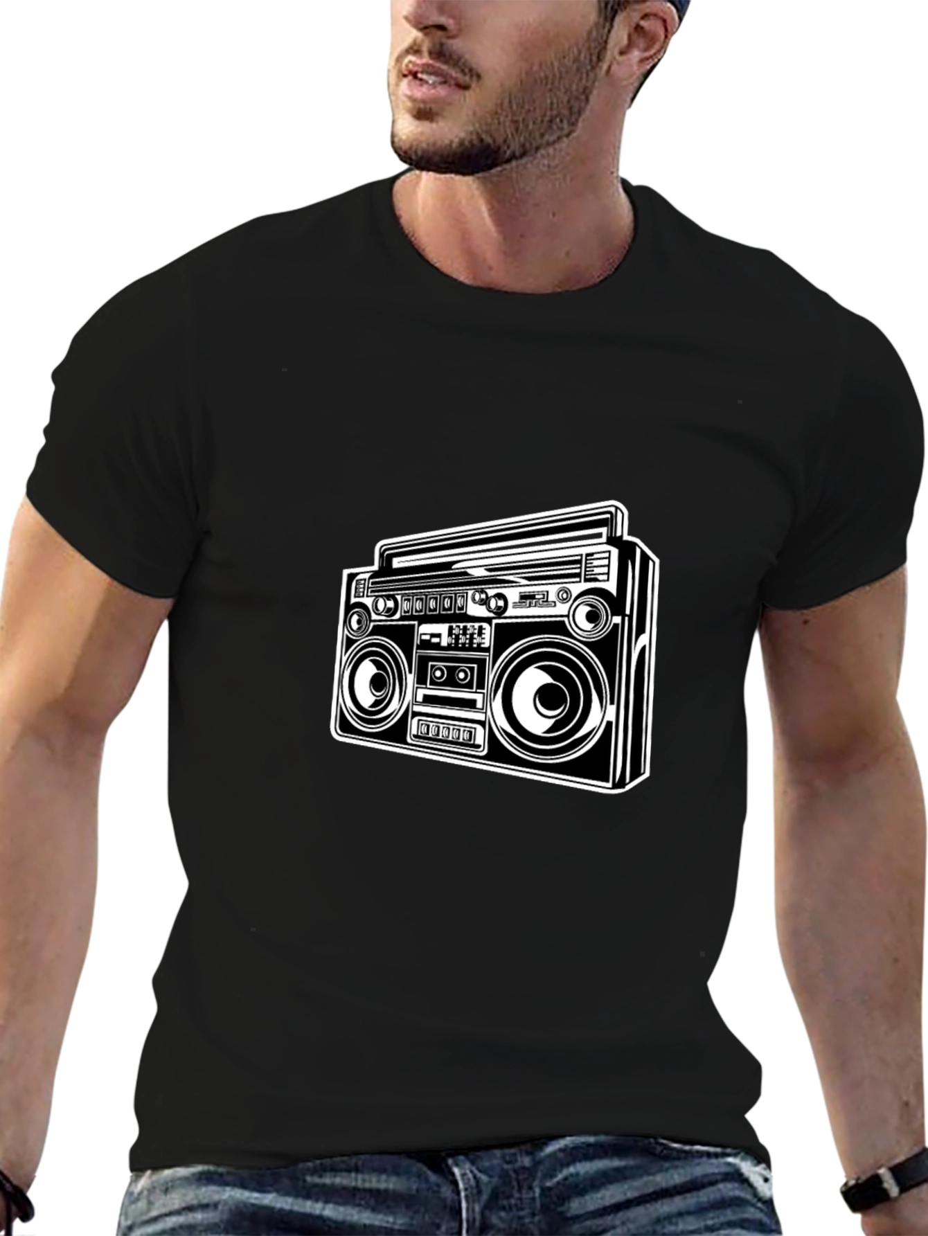 Retro Boombox Graphic Tee - Classic Black T-Shirt