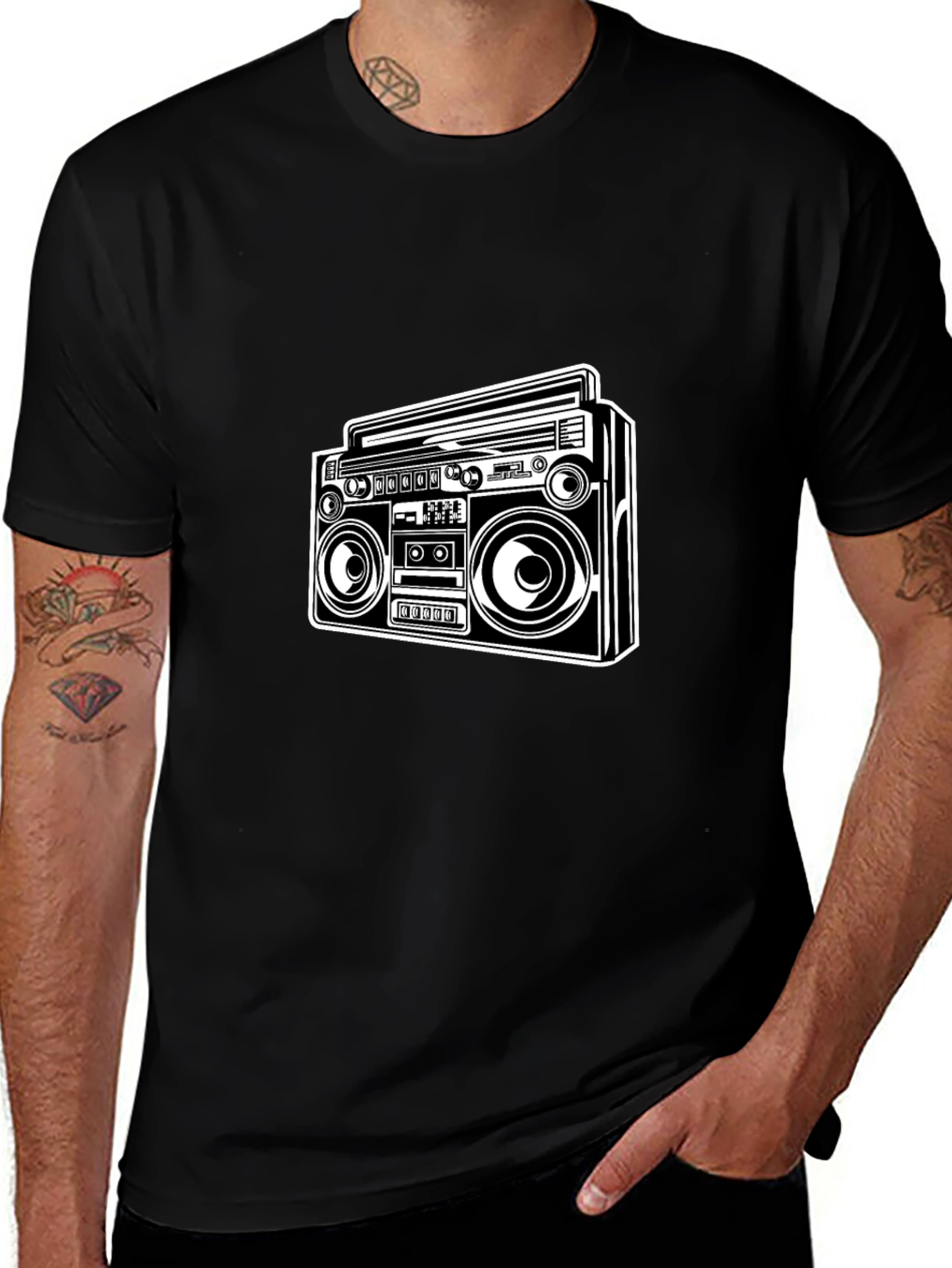 Retro Boombox Graphic Tee - Classic Black T-Shirt