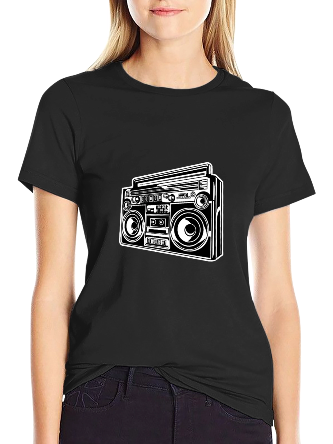 Retro Boombox Graphic Tee - Classic Black T-Shirt
