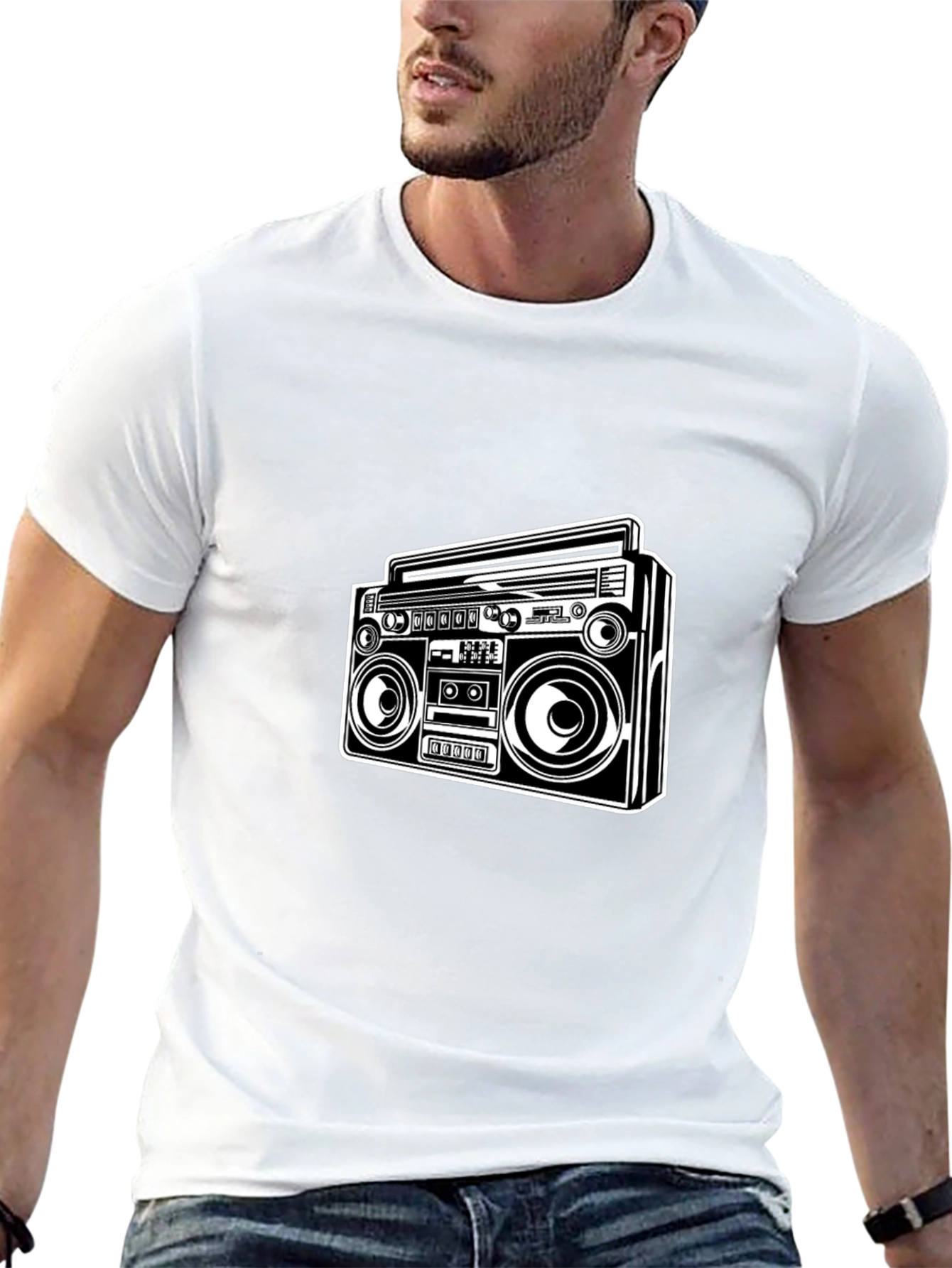 Retro Boombox Graphic Tee - Classic Black T-Shirt