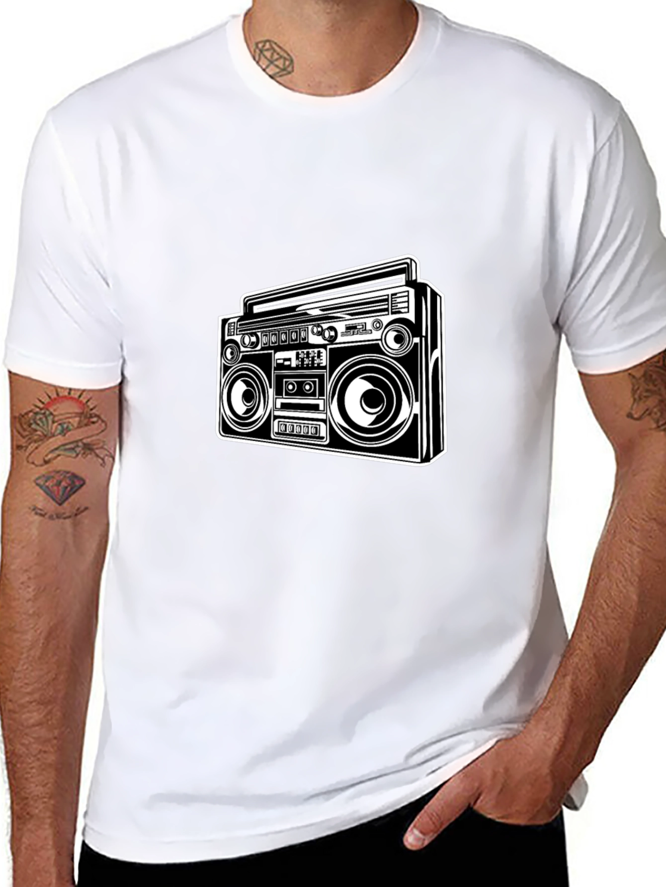 Retro Boombox Graphic Tee - Classic Black T-Shirt