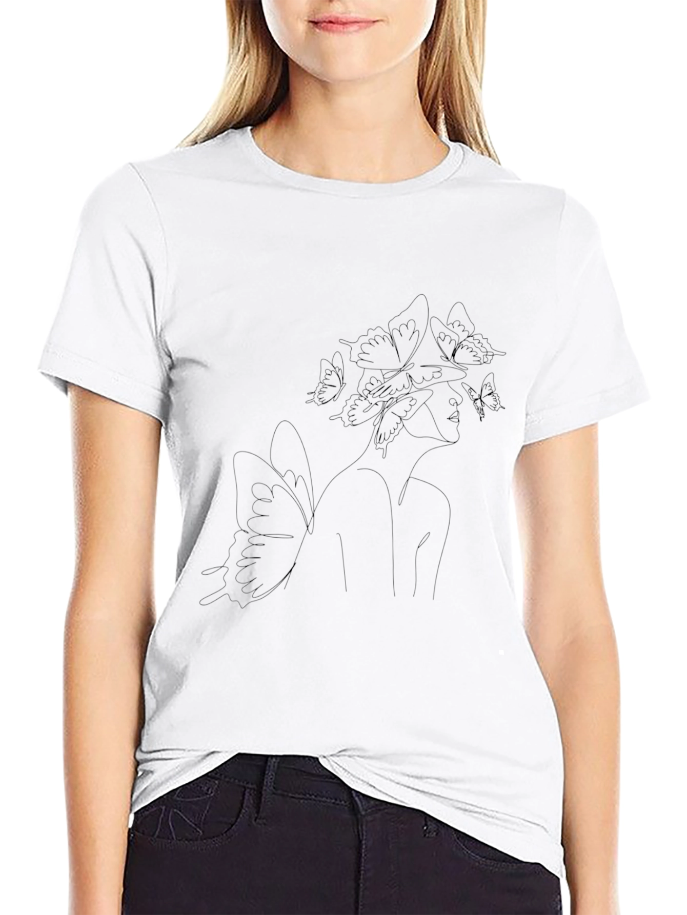 Elegant Black T-Shirt with Artistic Butterfly Design