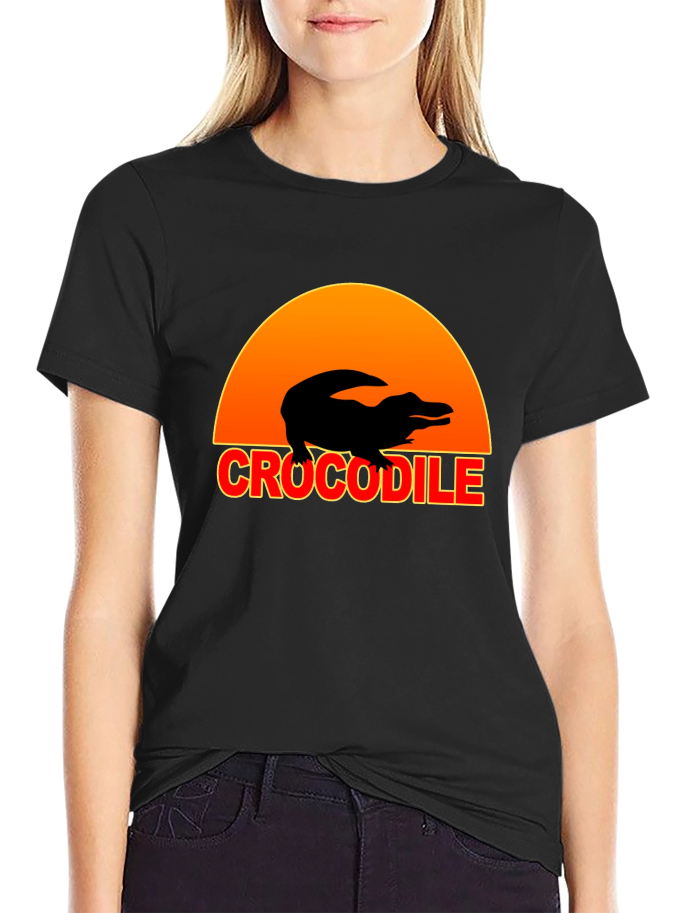 Crocodile Sunset Graphic Tee - Black